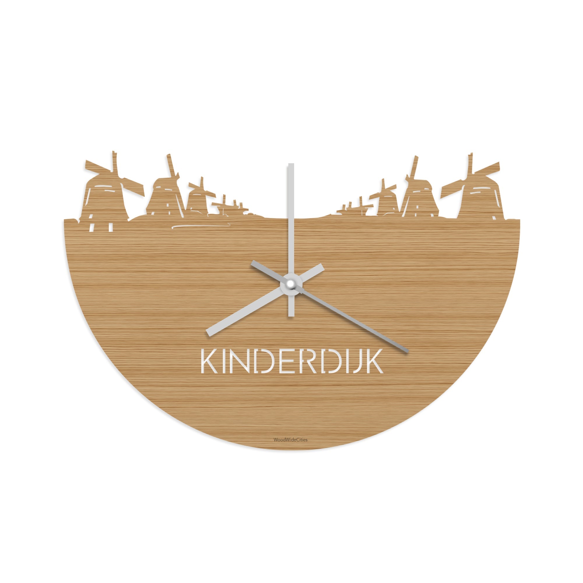 Skyline Klok Kinderdijk Bamboe houten cadeau wanddecoratie relatiegeschenk van WoodWideCities