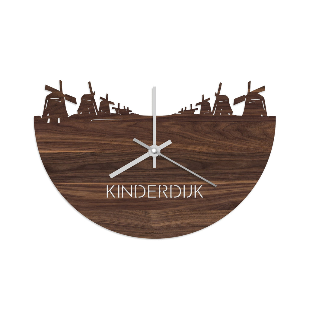 Skyline Klok Kinderdijk Noten houten cadeau wanddecoratie relatiegeschenk van WoodWideCities