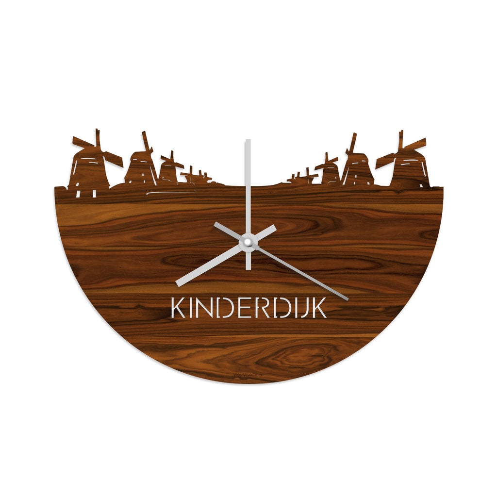 Skyline Klok Kinderdijk Palissander houten cadeau wanddecoratie relatiegeschenk van WoodWideCities