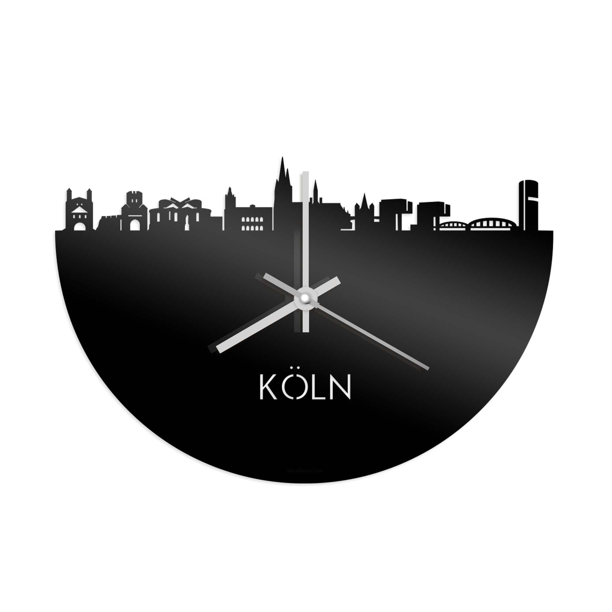 Skyline Klok Köln Zwart glanzend gerecycled kunststof cadeau decoratie relatiegeschenk van WoodWideCities