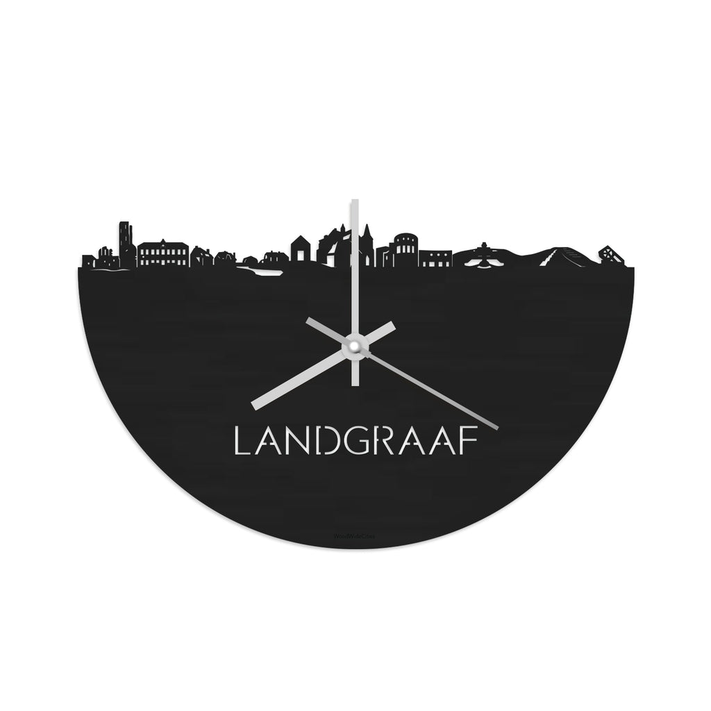 Skyline Klok Landgraaf Black Zwart houten cadeau wanddecoratie relatiegeschenk van WoodWideCities