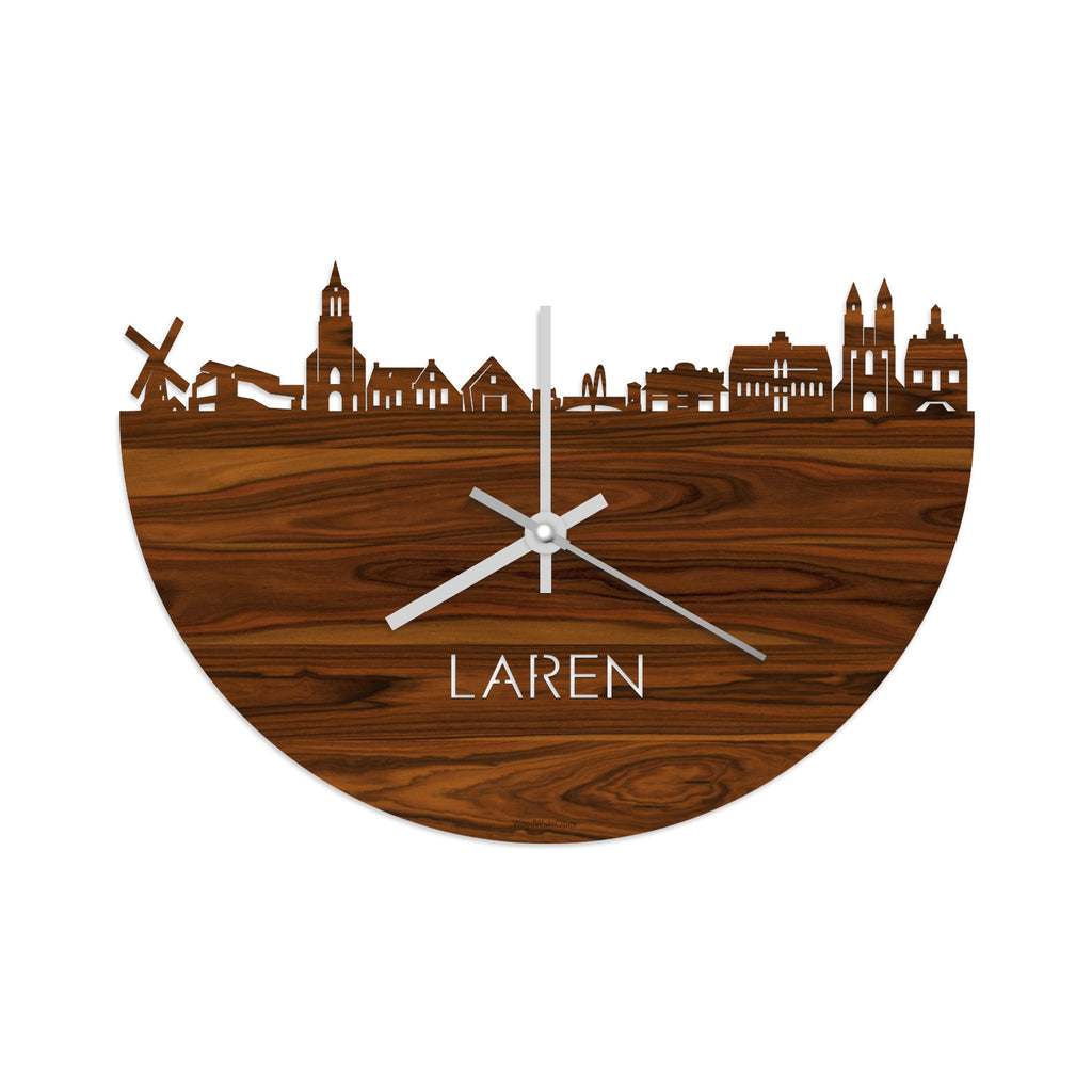 Skyline Klok Laren Palissander houten cadeau wanddecoratie relatiegeschenk van WoodWideCities