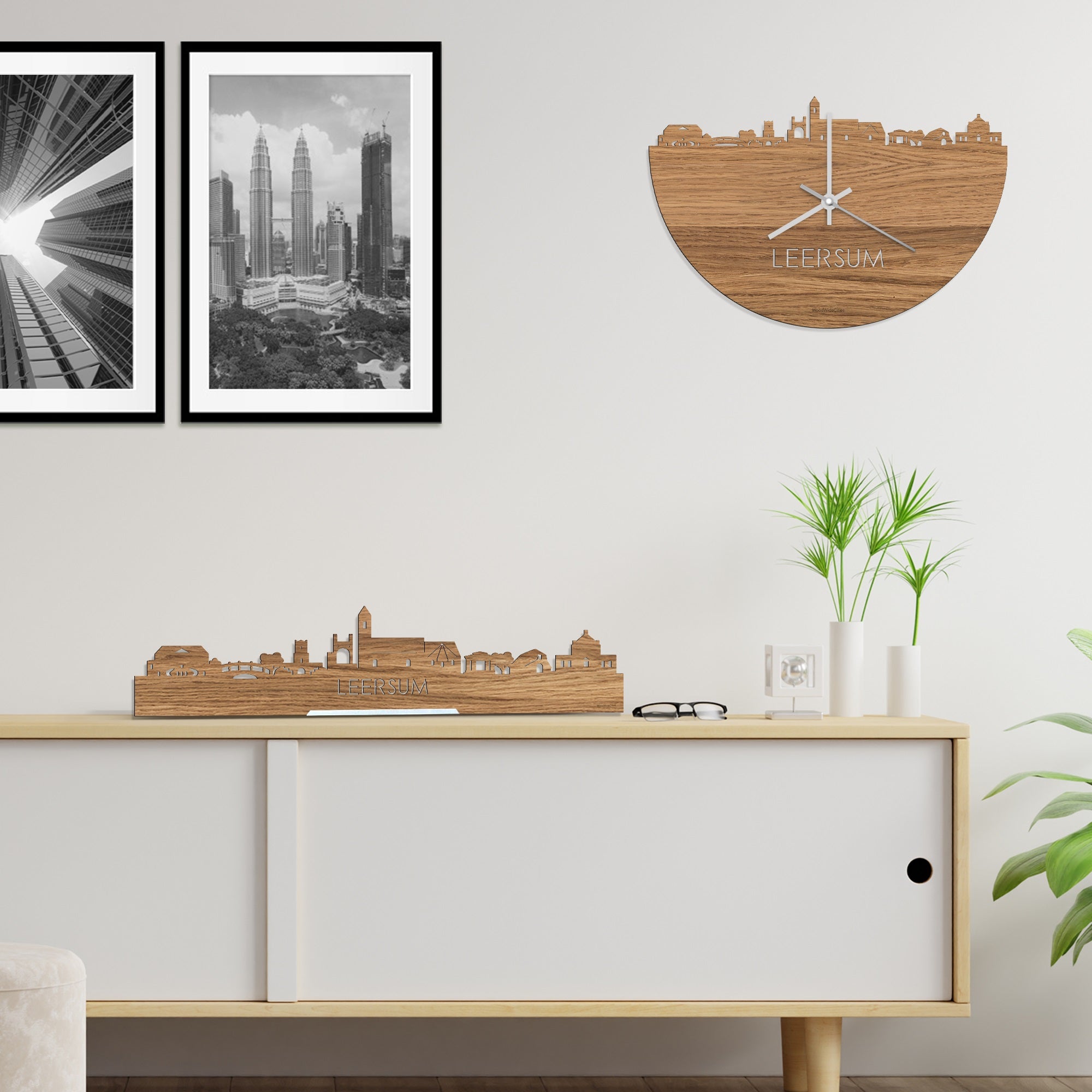 Skyline Klok Leersum Eiken houten cadeau decoratie relatiegeschenk van WoodWideCities