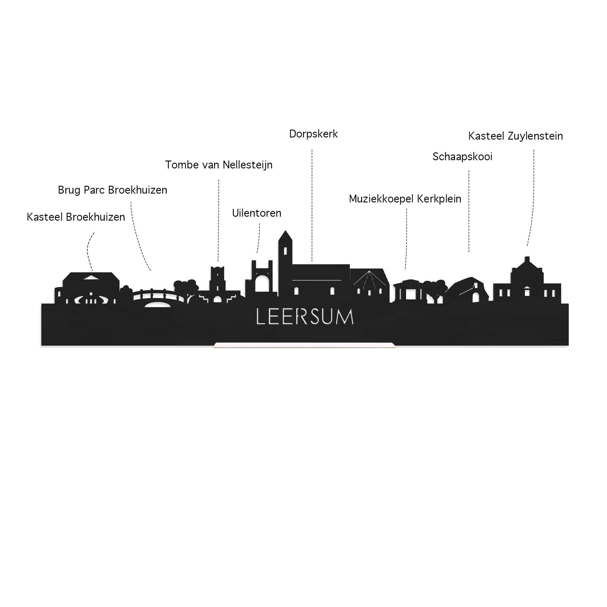 Skyline Klok Leersum Noten houten cadeau decoratie relatiegeschenk van WoodWideCities