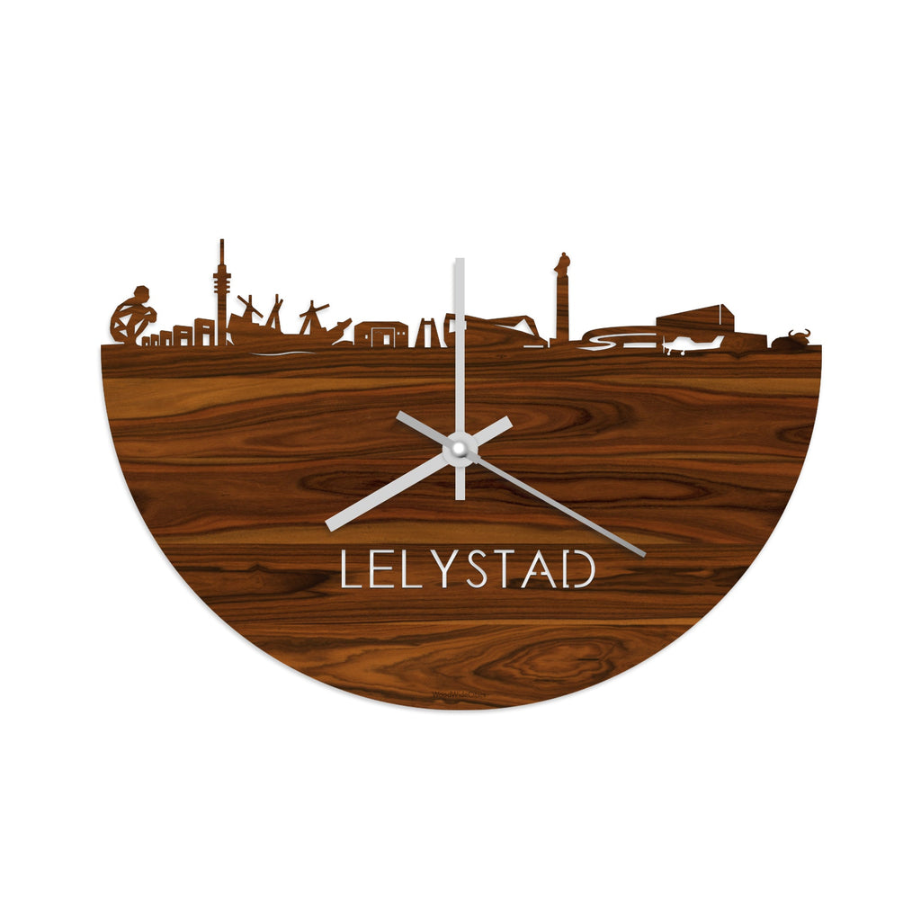 Skyline Klok Lelystad Palissander houten cadeau wanddecoratie relatiegeschenk van WoodWideCities