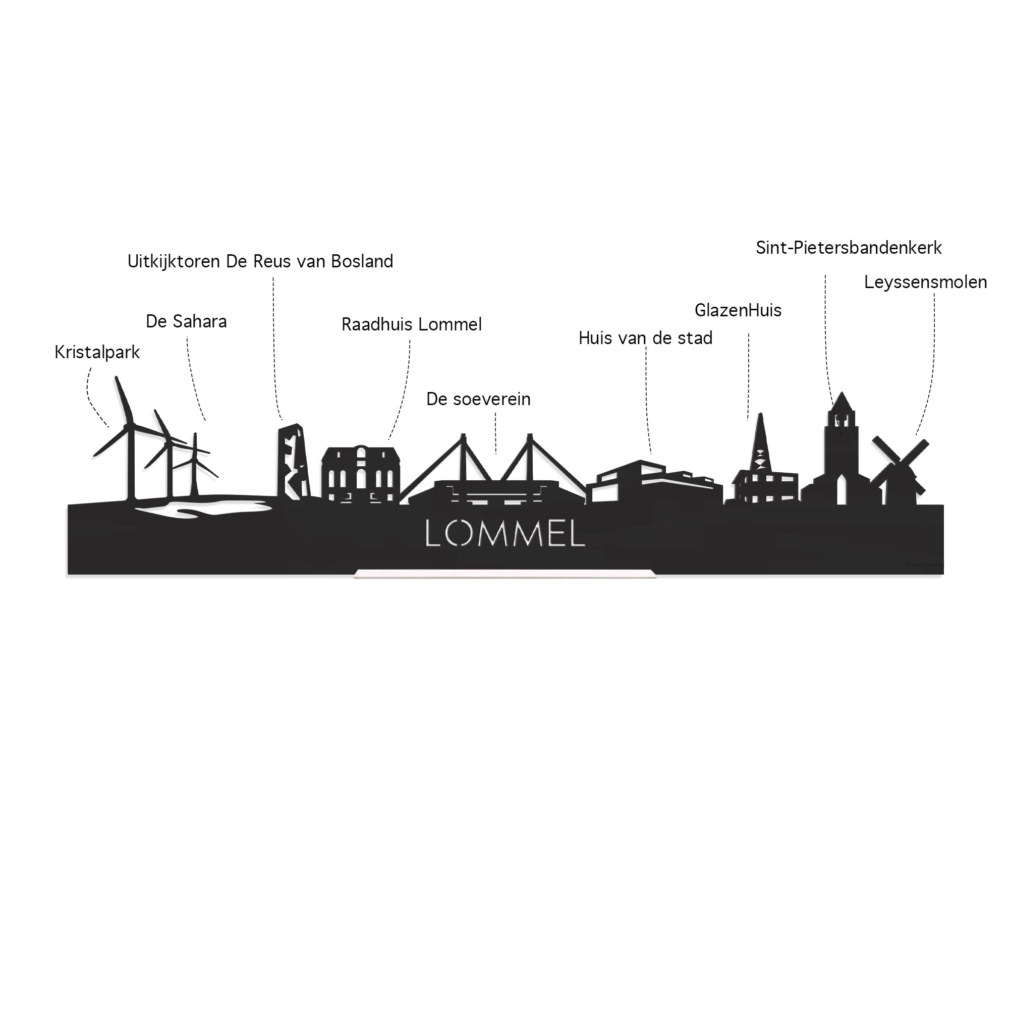 Skyline Klok Lommel Bamboe houten cadeau wanddecoratie relatiegeschenk van WoodWideCities