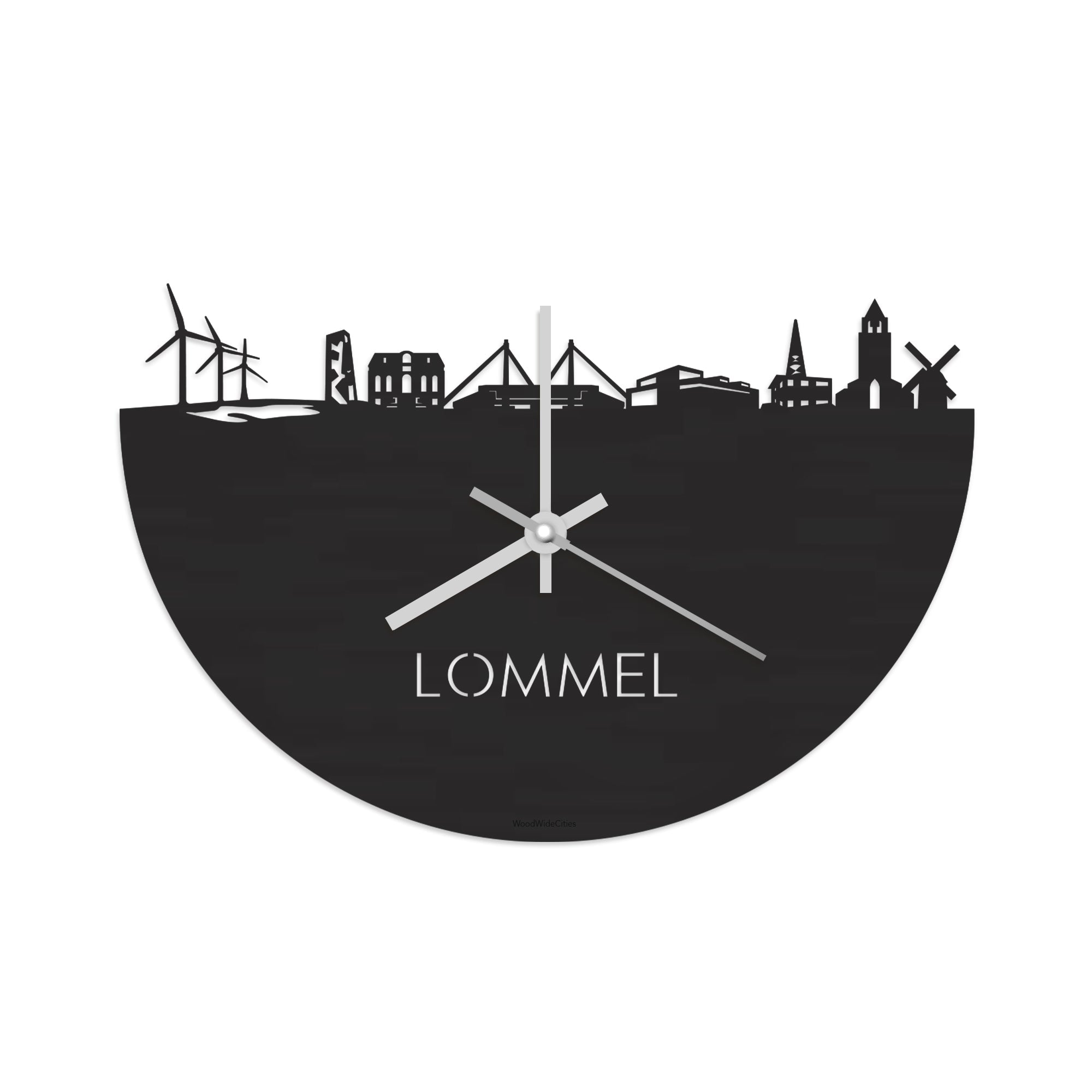 Skyline Klok Lommel Black Zwart houten cadeau wanddecoratie relatiegeschenk van WoodWideCities