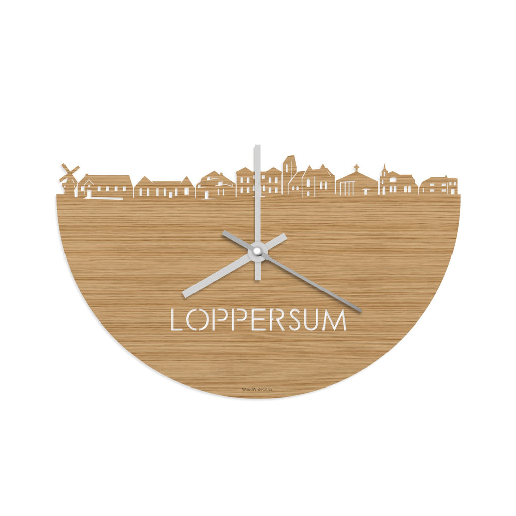 Skyline Klok Loppersum Bamboe houten cadeau wanddecoratie relatiegeschenk van WoodWideCities