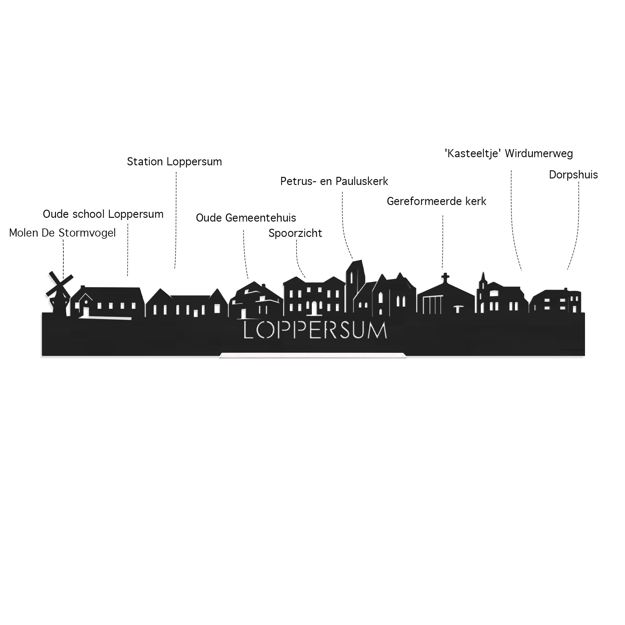 Skyline Klok Loppersum Spiegel gerecycled kunststof cadeau wanddecoratie relatiegeschenk van WoodWideCities