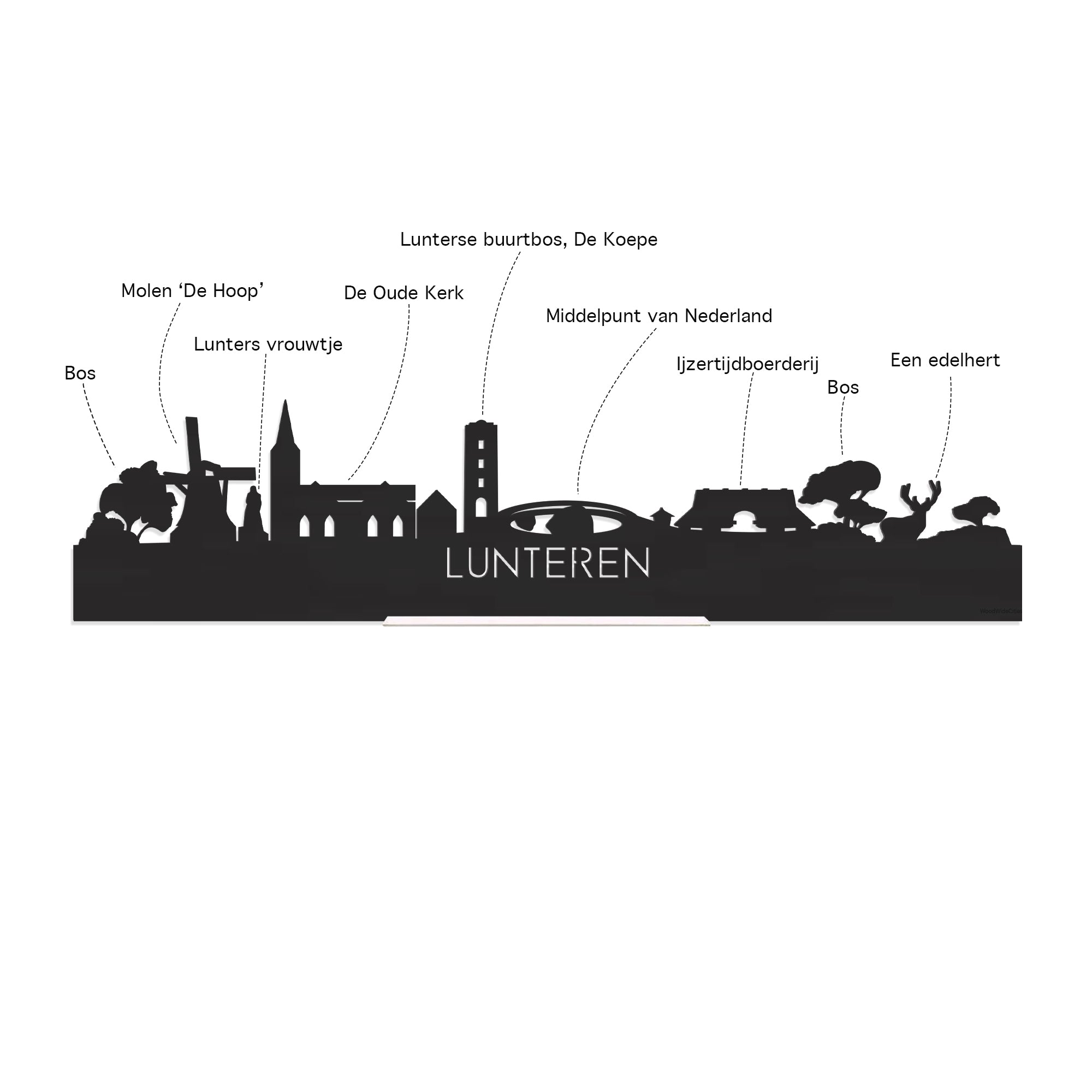 Skyline Klok Lunteren Noten houten cadeau decoratie relatiegeschenk van WoodWideCities