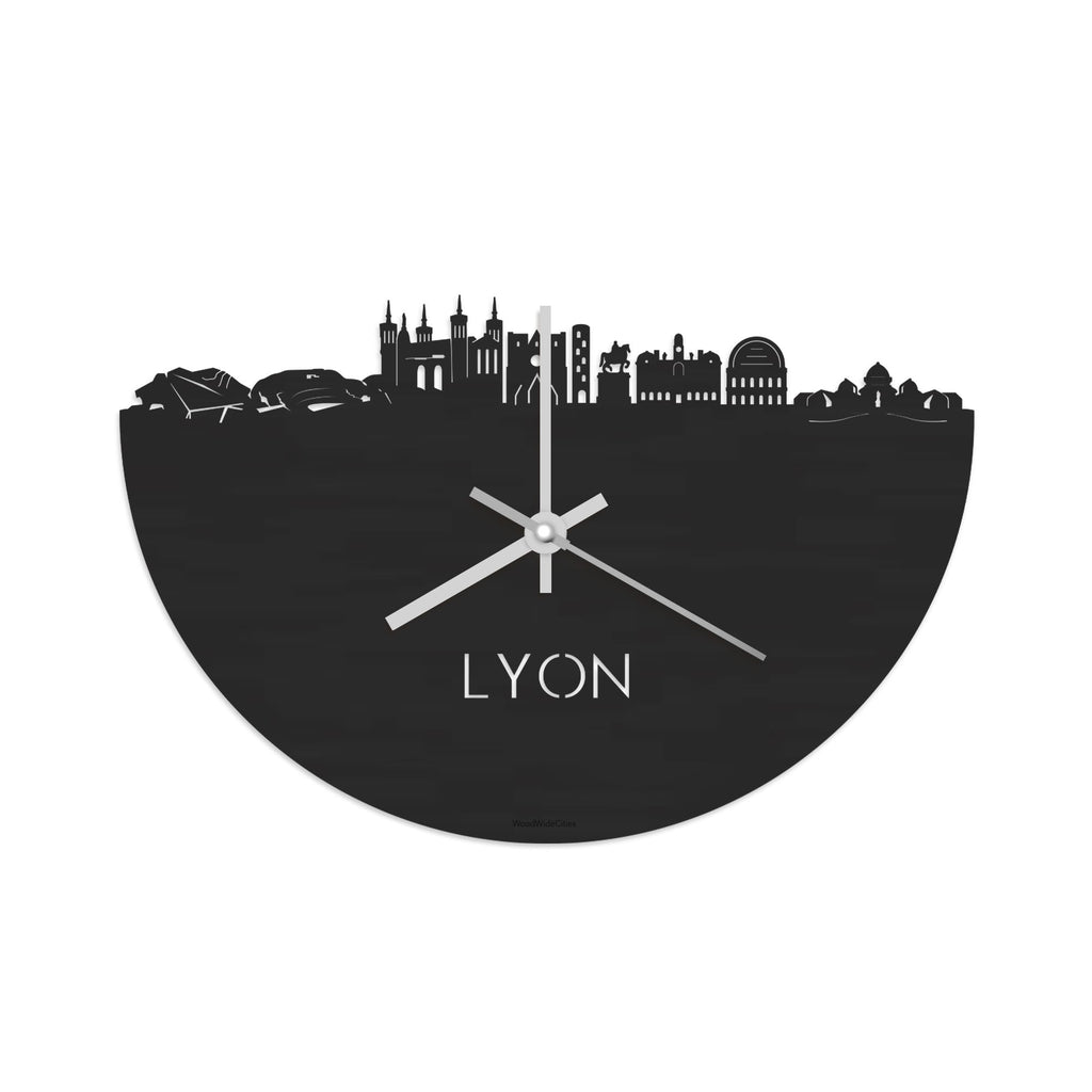 Skyline Klok Lyon Black Zwart houten cadeau decoratie relatiegeschenk van WoodWideCities