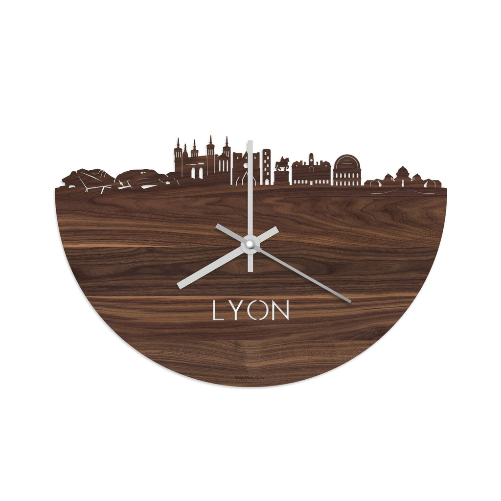 Skyline Klok Lyon Noten houten cadeau decoratie relatiegeschenk van WoodWideCities