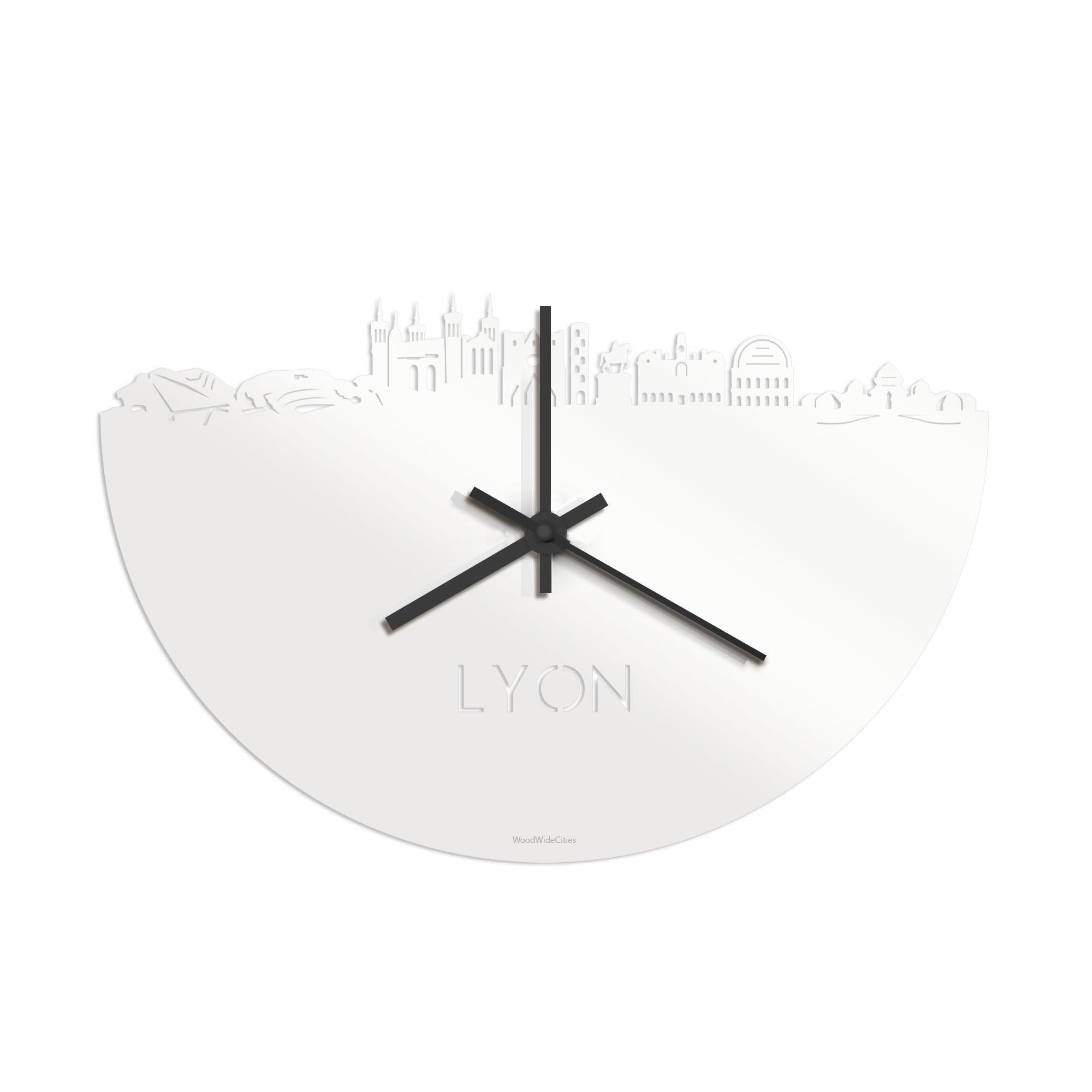 Skyline Klok Lyon Wit glanzend gerecycled kunststof cadeau decoratie relatiegeschenk van WoodWideCities