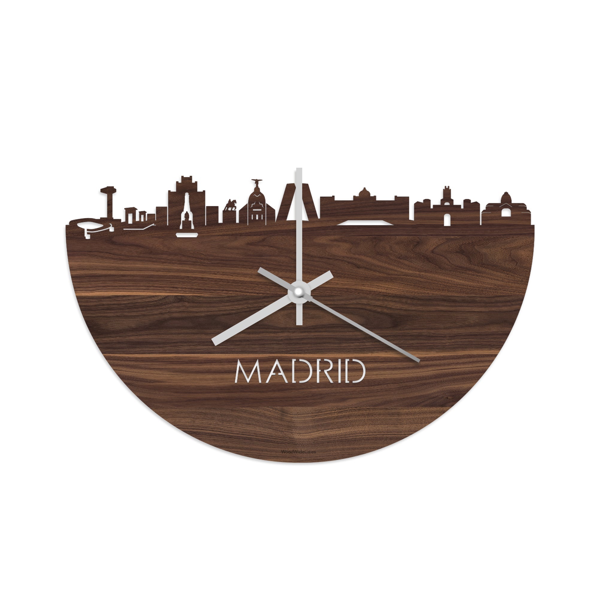 Skyline Klok Madrid Noten houten cadeau wanddecoratie relatiegeschenk van WoodWideCities