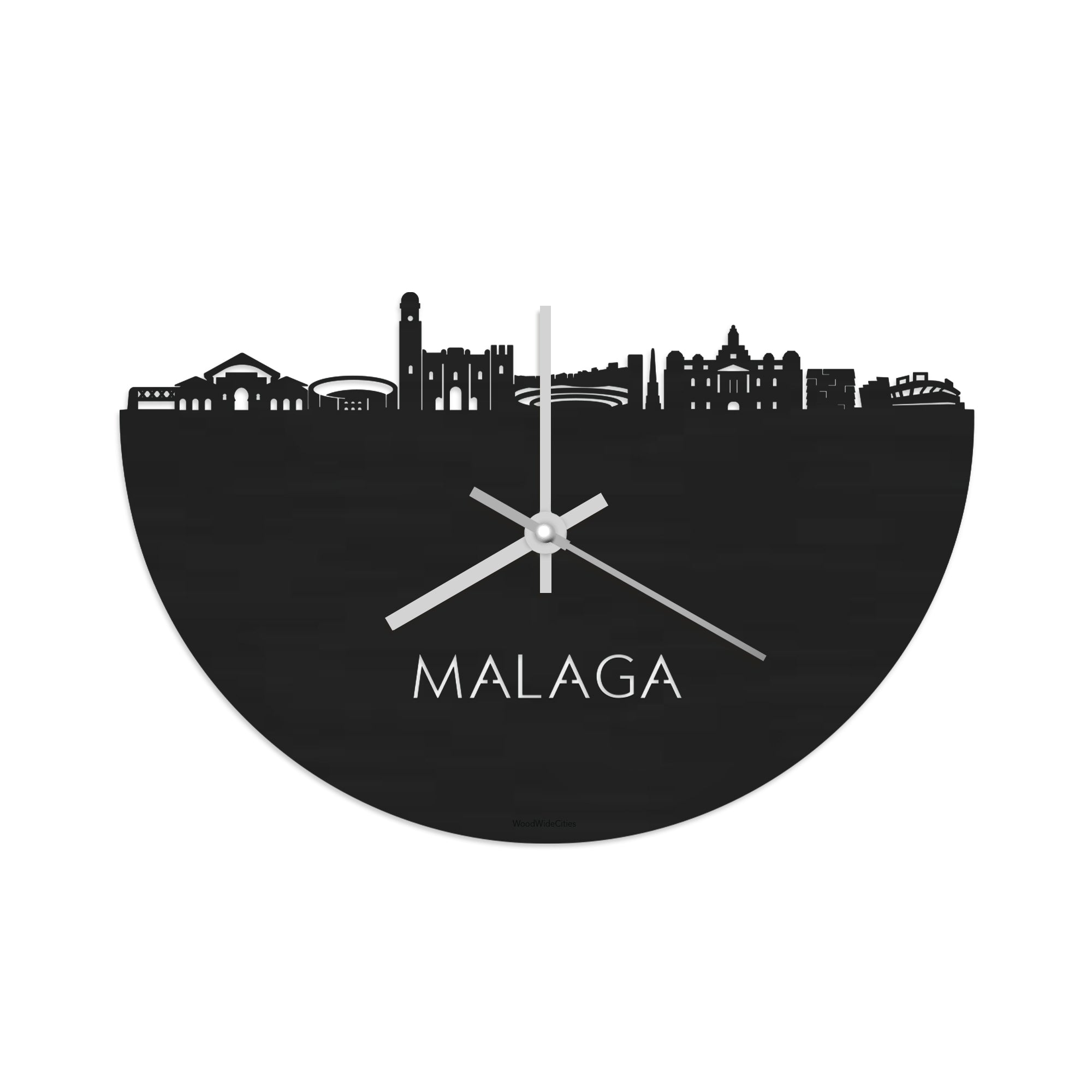 Skyline Klok Malaga Black Zwart houten cadeau decoratie relatiegeschenk van WoodWideCities