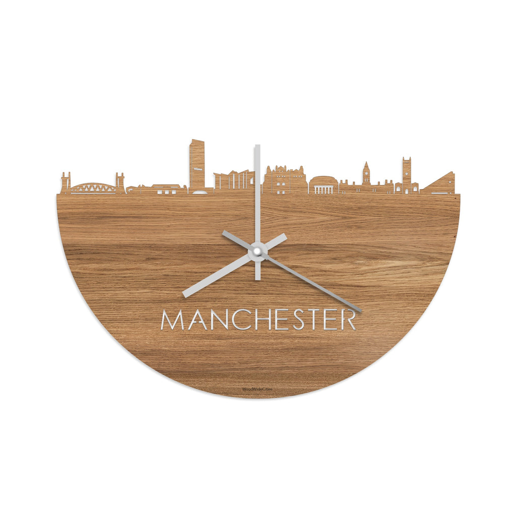 Skyline Klok Manchester Eiken houten cadeau decoratie relatiegeschenk van WoodWideCities