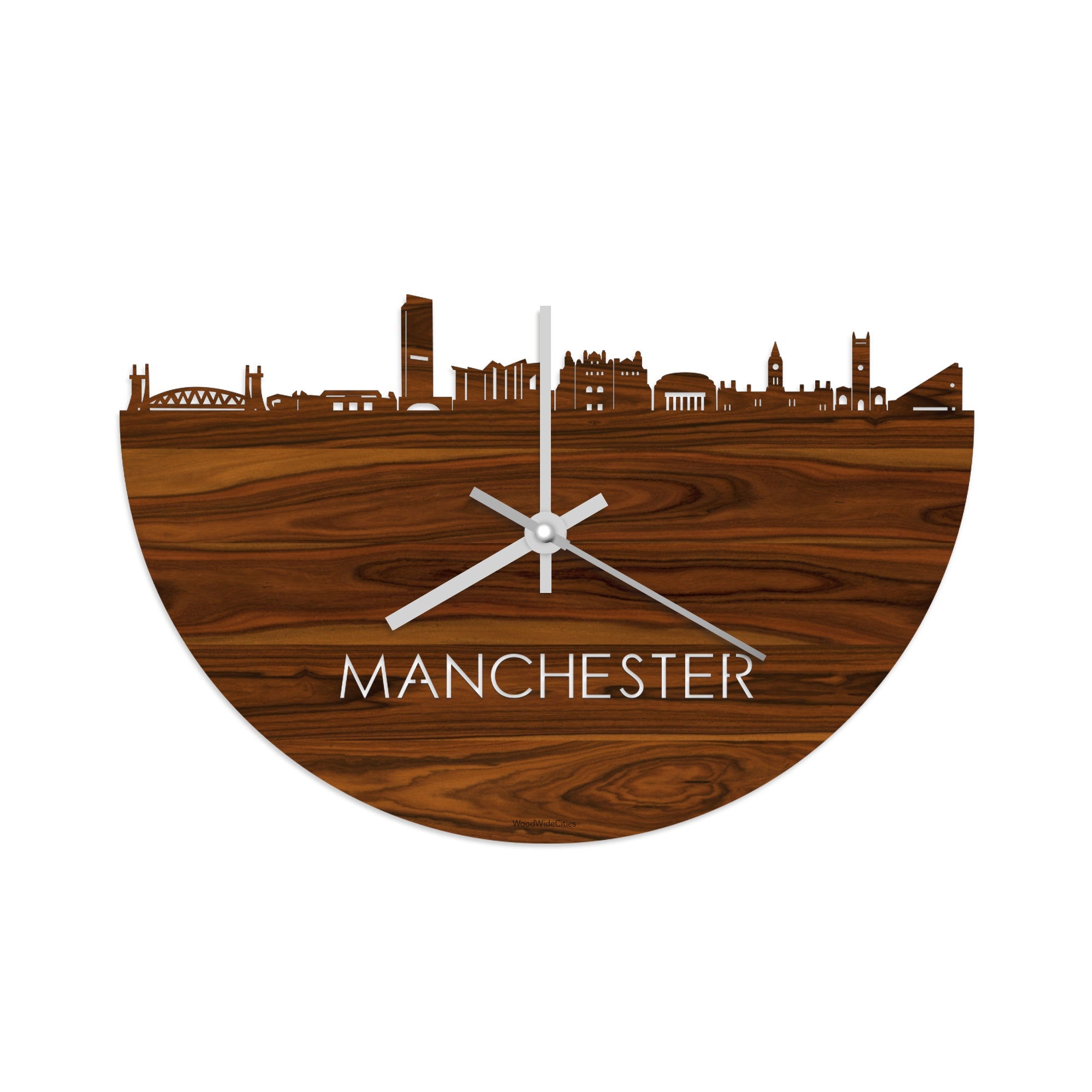 Skyline Klok Manchester Palissander houten cadeau decoratie relatiegeschenk van WoodWideCities