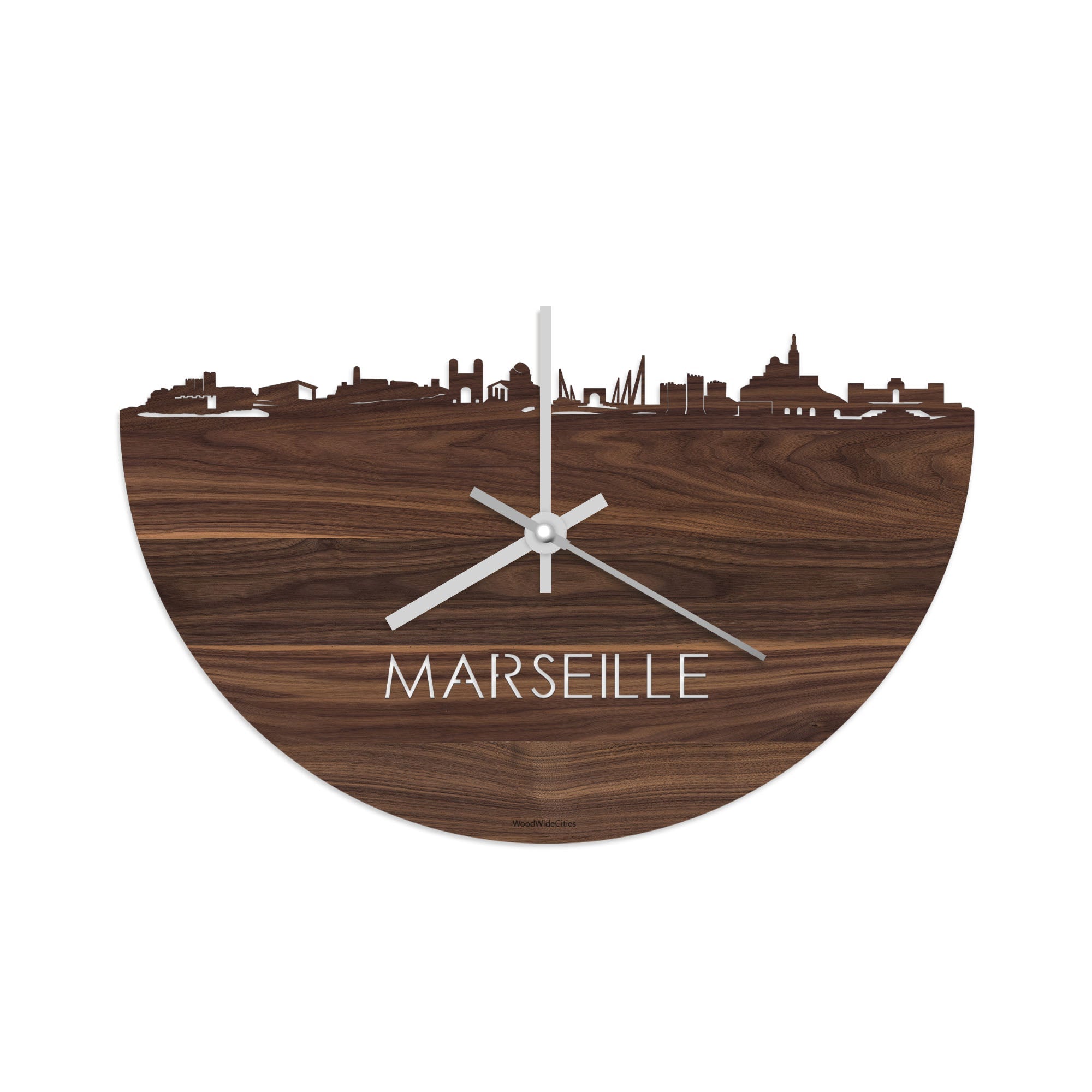 Skyline Klok Marseille Noten houten cadeau decoratie relatiegeschenk van WoodWideCities