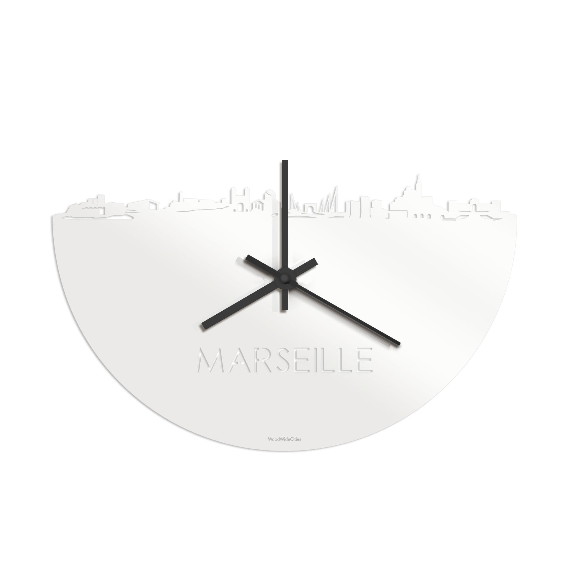 Skyline Klok Marseille Wit glanzend gerecycled kunststof cadeau decoratie relatiegeschenk van WoodWideCities