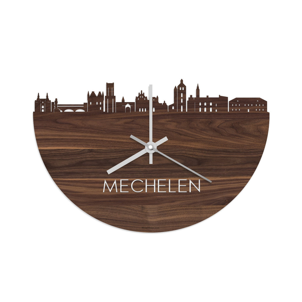 Skyline Klok Mechelen Noten houten cadeau wanddecoratie relatiegeschenk van WoodWideCities