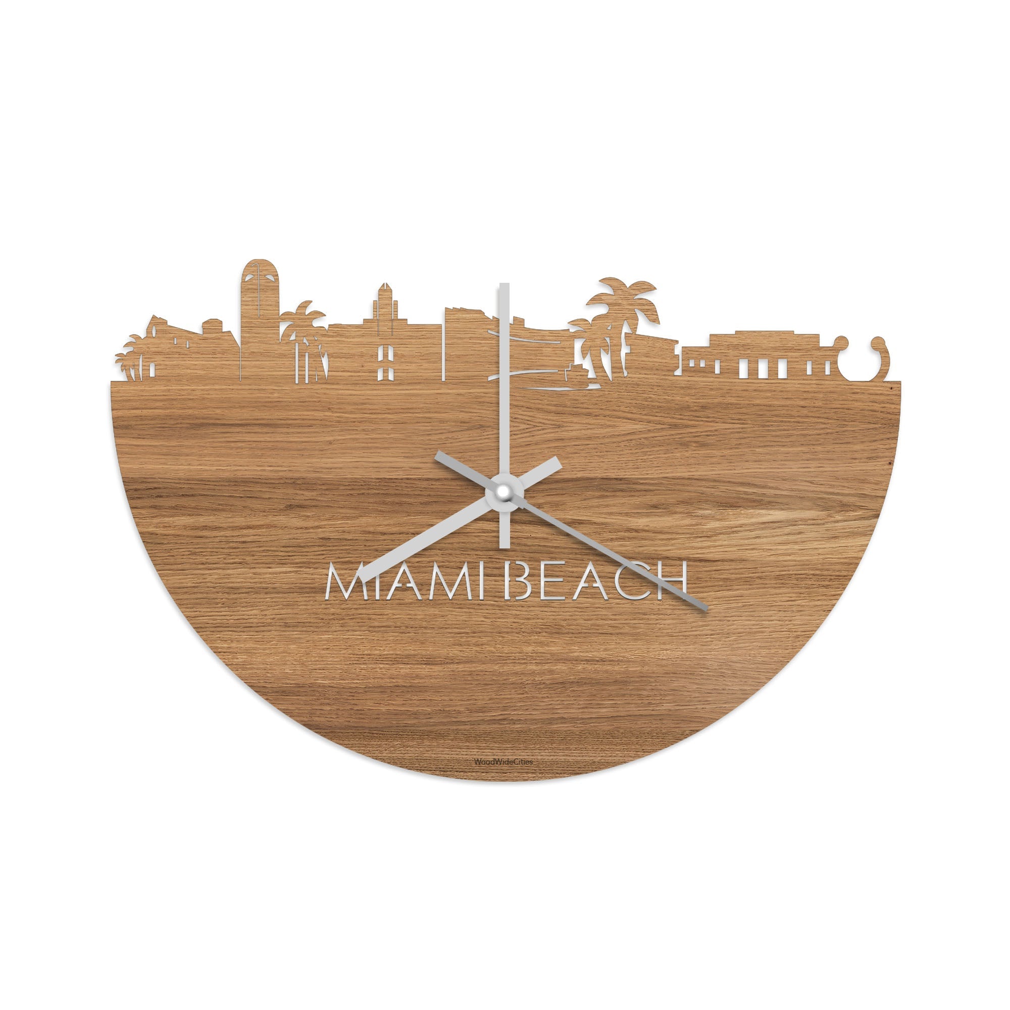 Skyline Klok Miami-beach Eiken houten cadeau decoratie relatiegeschenk van WoodWideCities