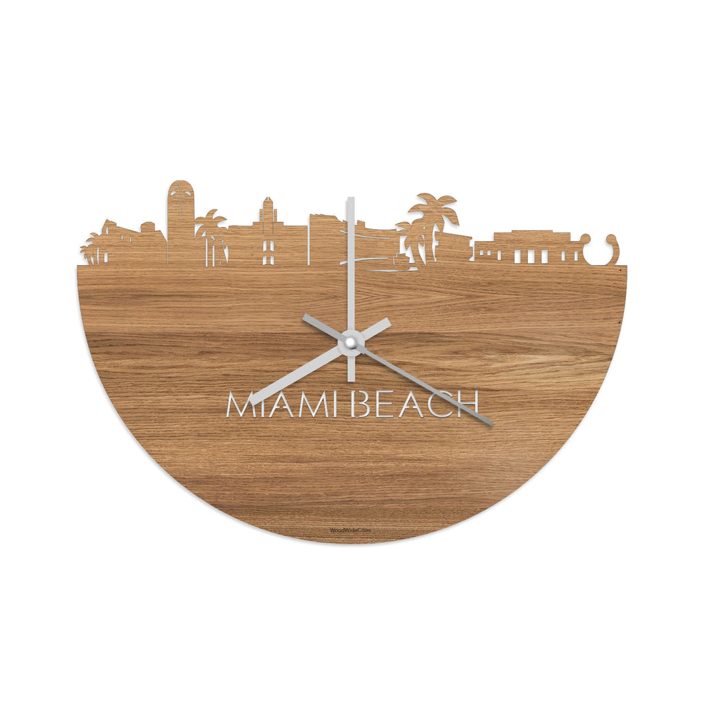 Skyline Klok Miami-beach Eiken houten cadeau decoratie relatiegeschenk van WoodWideCities