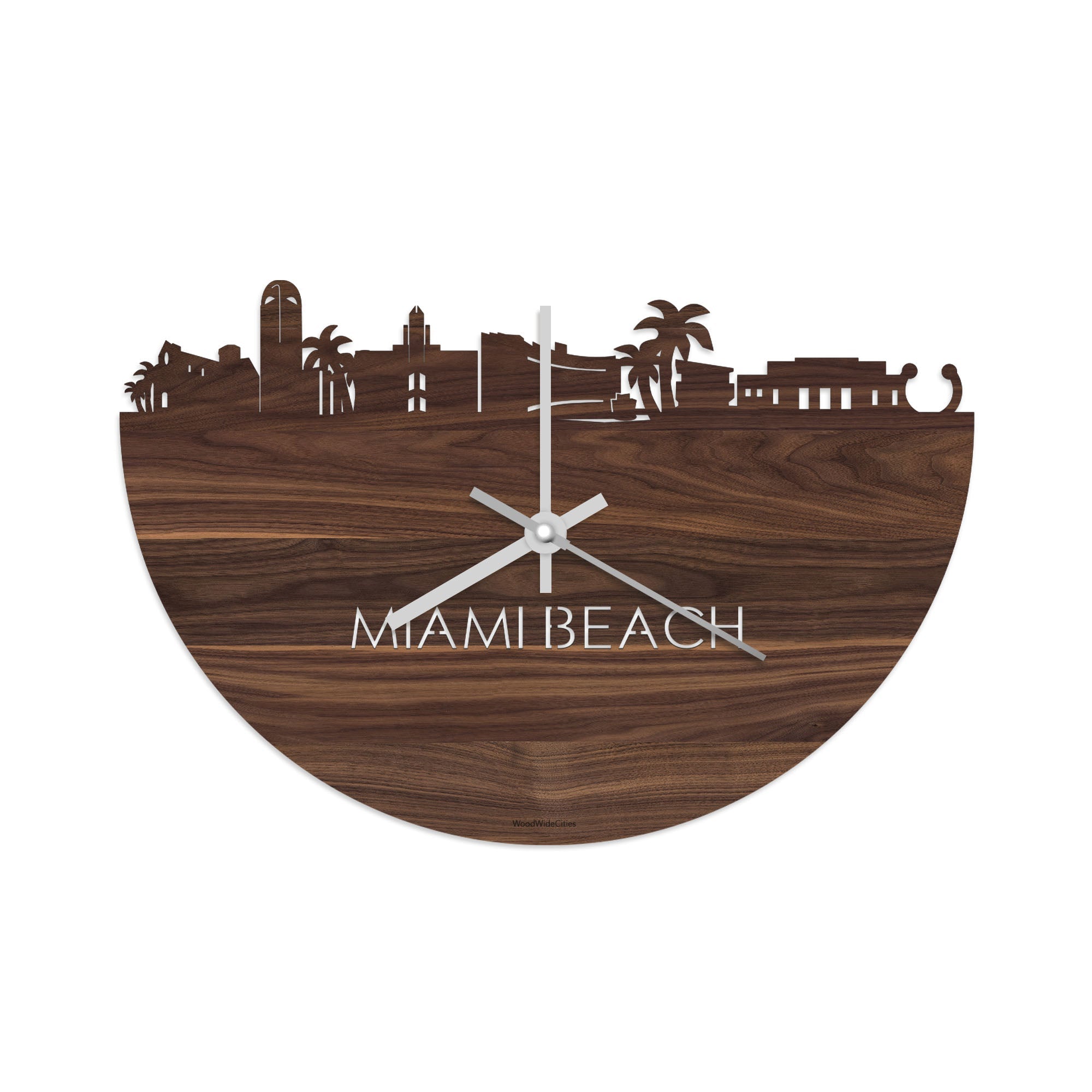 Skyline Klok Miami-beach Noten houten cadeau decoratie relatiegeschenk van WoodWideCities