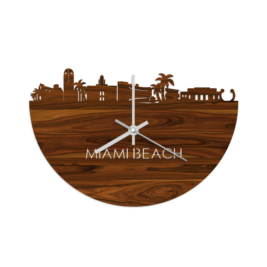 Skyline Klok Miami-beach Palissander houten cadeau decoratie relatiegeschenk van WoodWideCities