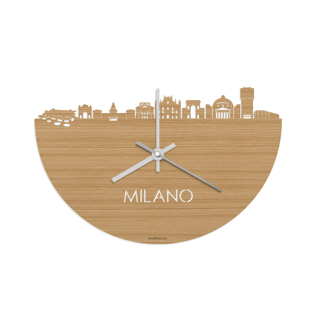 Skyline Klok Milano Bamboe houten cadeau decoratie relatiegeschenk van WoodWideCities
