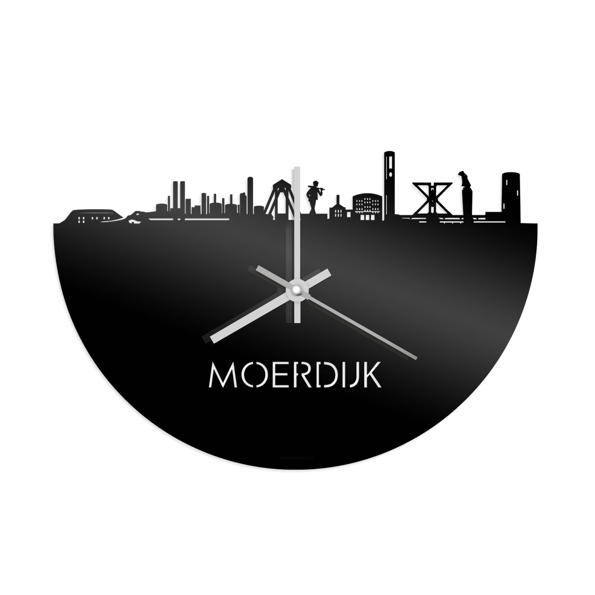 Skyline Klok Moerdijk Zwart glanzend gerecycled kunststof cadeau decoratie relatiegeschenk van WoodWideCities