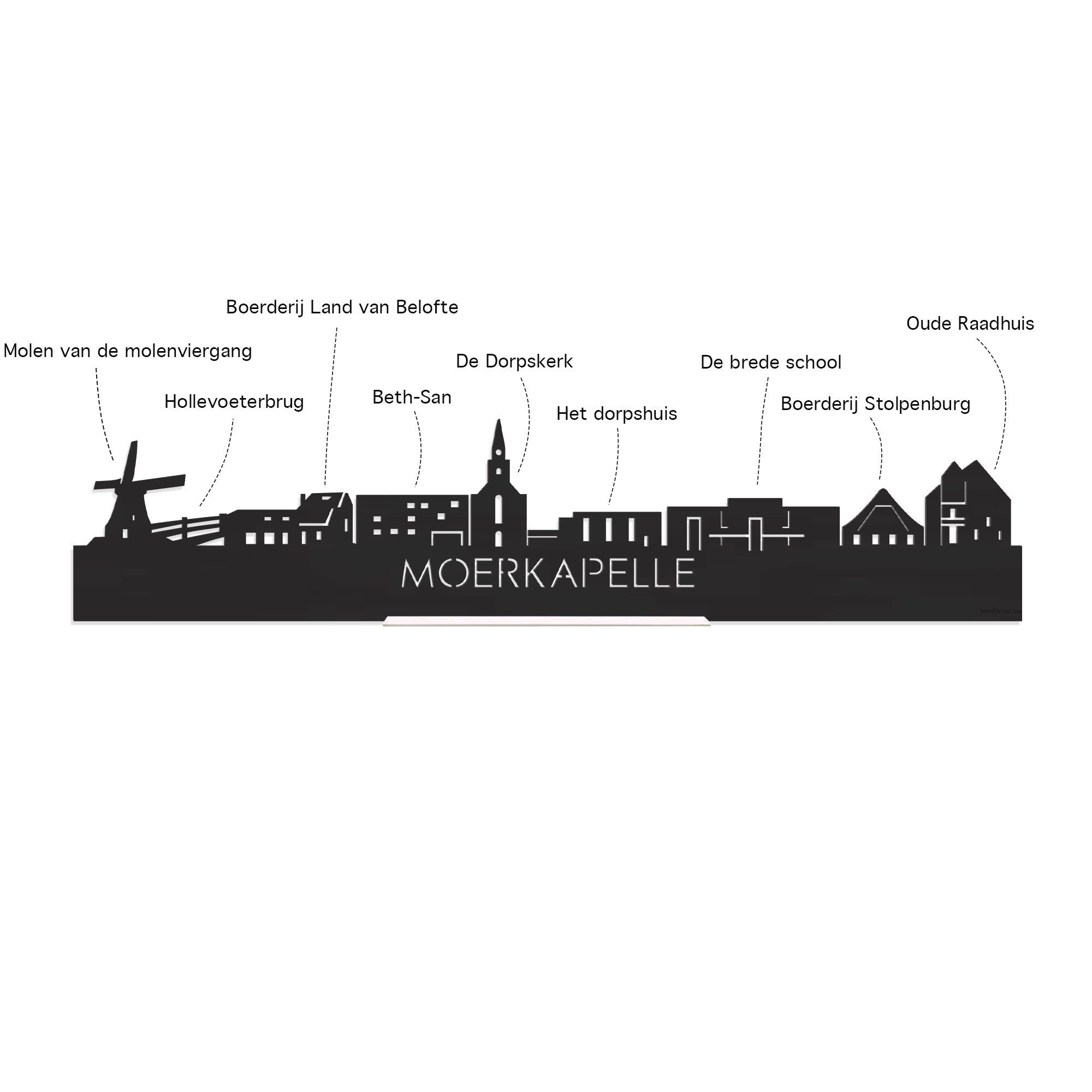 Skyline Klok Moerkapelle Eiken houten cadeau decoratie relatiegeschenk van WoodWideCities