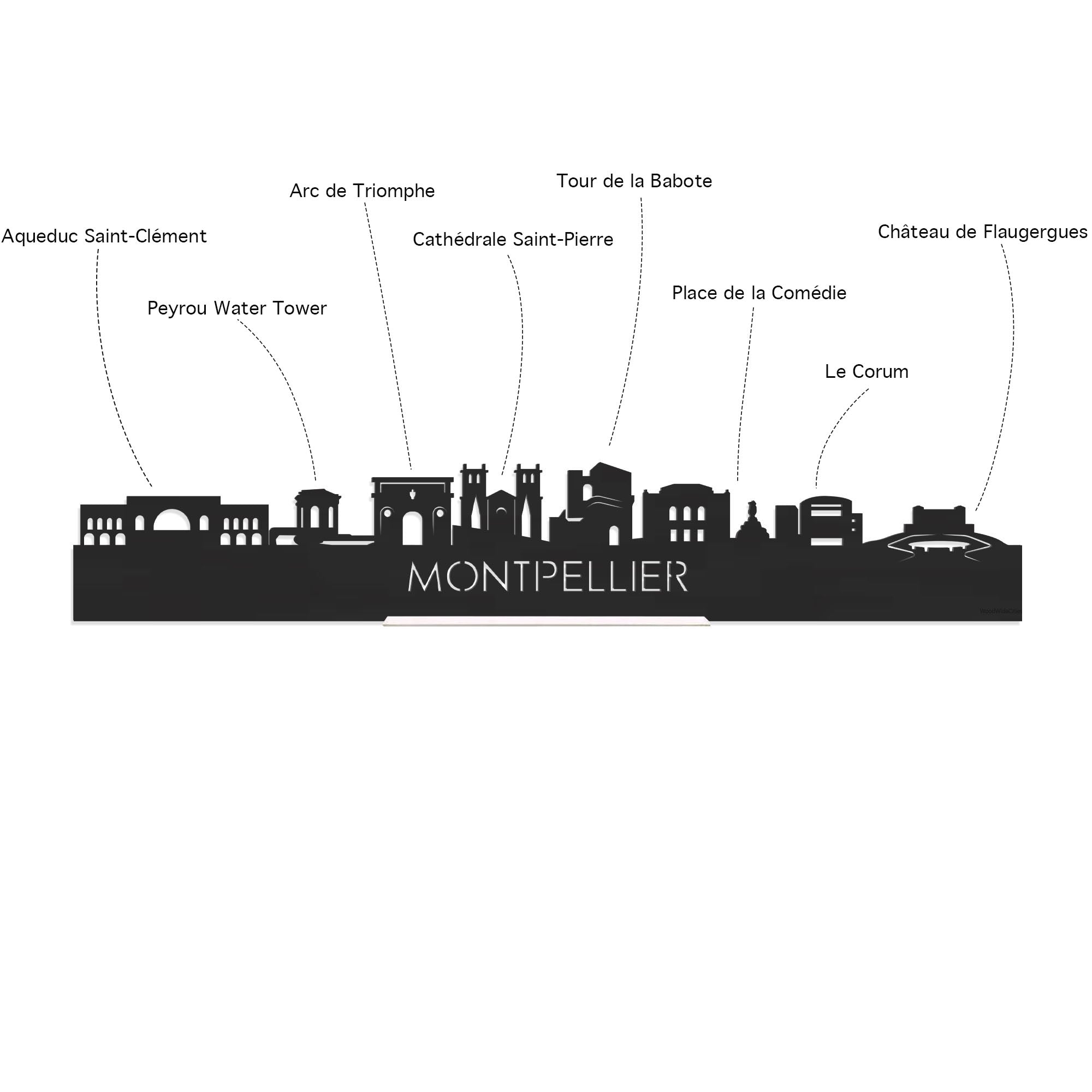 Skyline Klok Montpellier Black Zwart houten cadeau decoratie relatiegeschenk van WoodWideCities