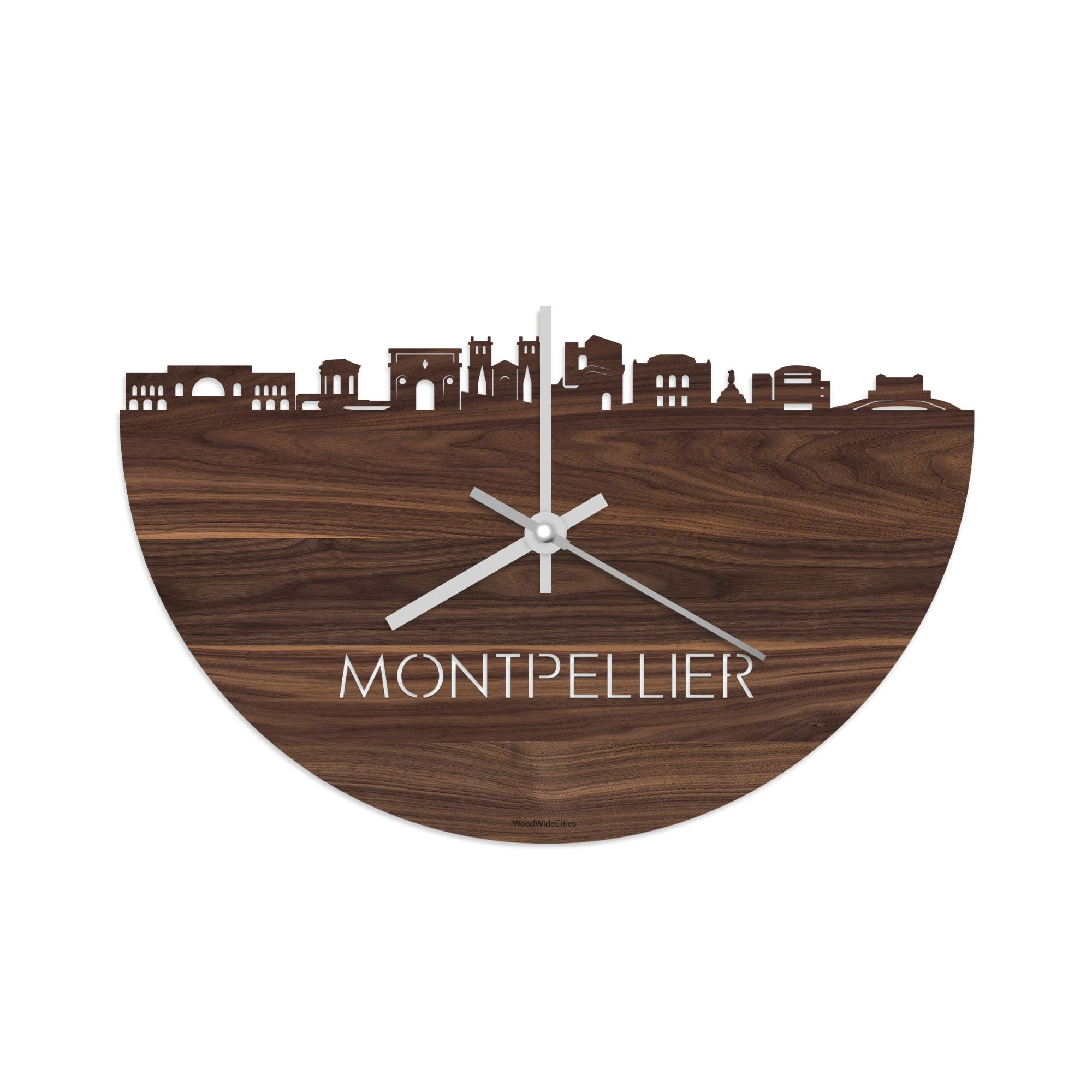 Skyline Klok Montpellier Noten houten cadeau decoratie relatiegeschenk van WoodWideCities