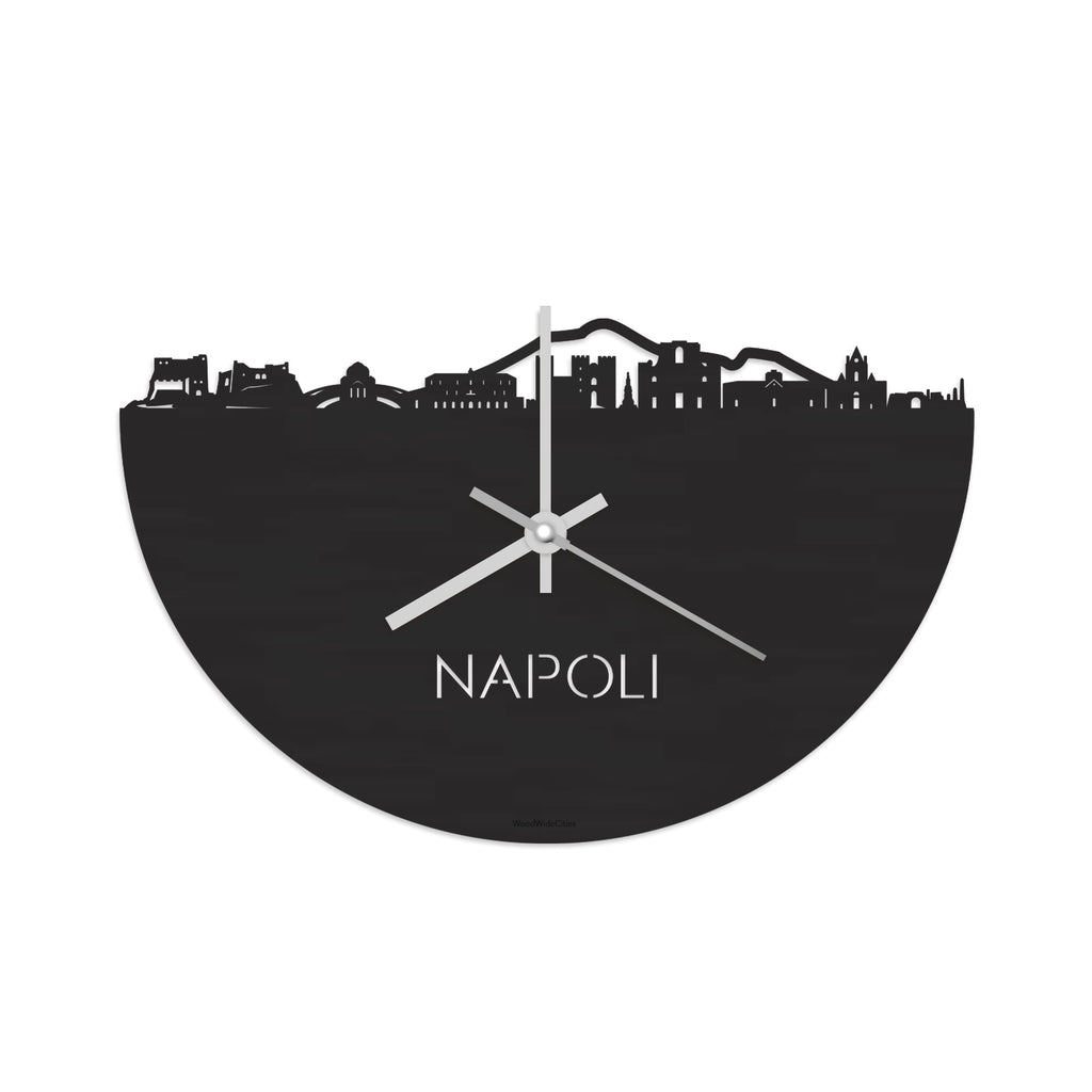 Skyline Klok Napoli Black Zwart houten cadeau decoratie relatiegeschenk van WoodWideCities