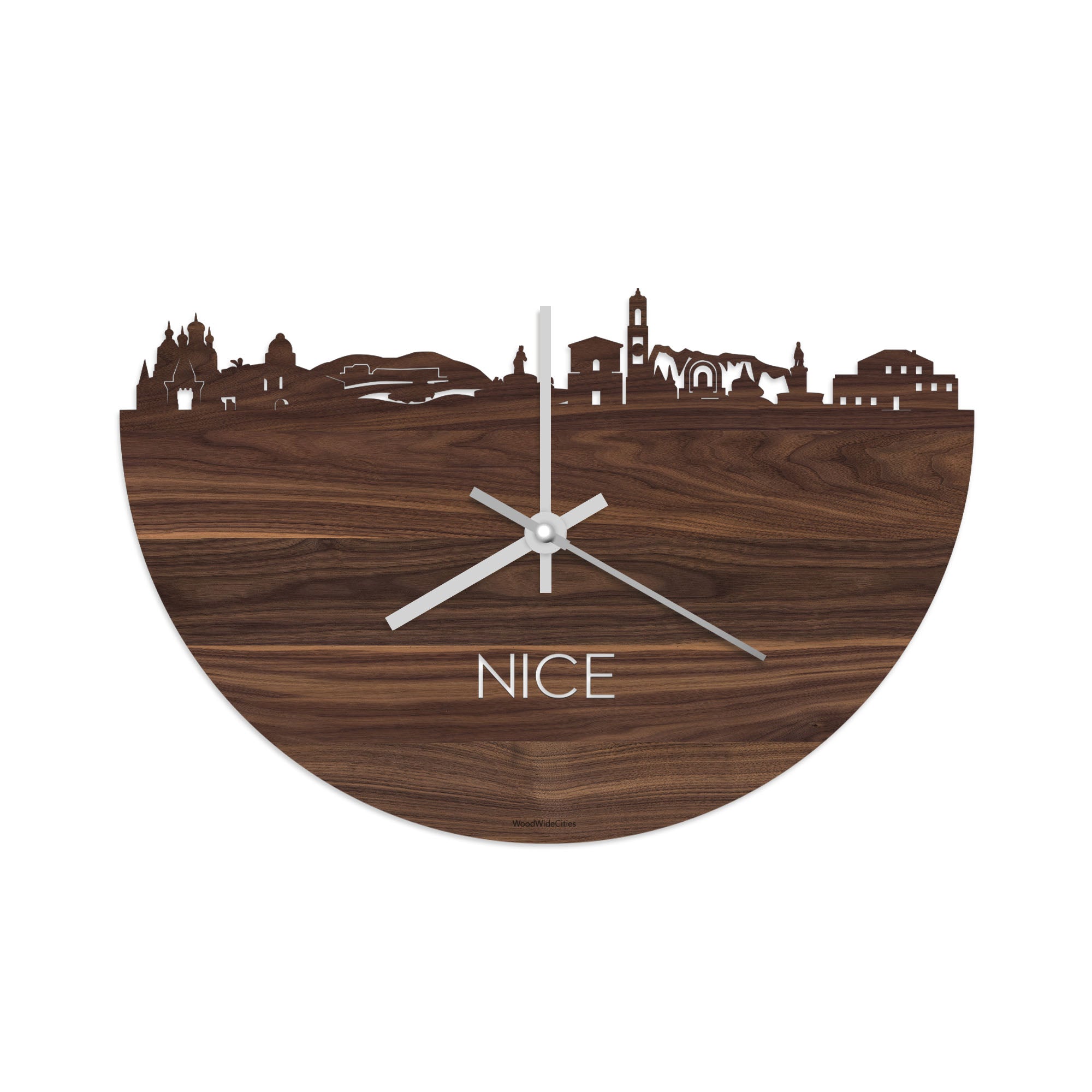 Skyline Klok Nice Noten houten cadeau decoratie relatiegeschenk van WoodWideCities