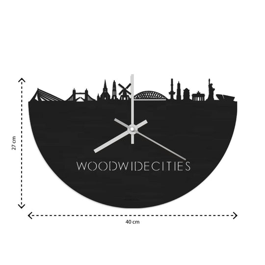 Skyline Klok Nieuwkoop Black Zwart houten cadeau wanddecoratie relatiegeschenk van WoodWideCities