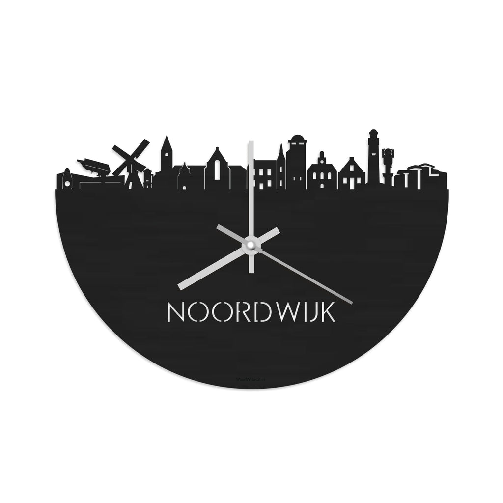 Skyline Klok Noordwijk Black Zwart houten cadeau decoratie relatiegeschenk van WoodWideCities