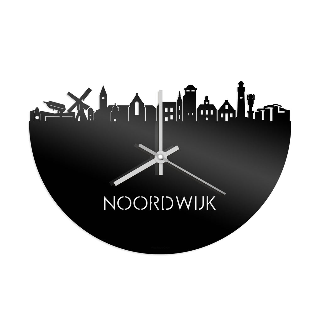 Skyline Klok Noordwijk Zwart glanzend gerecycled kunststof cadeau decoratie relatiegeschenk van WoodWideCities