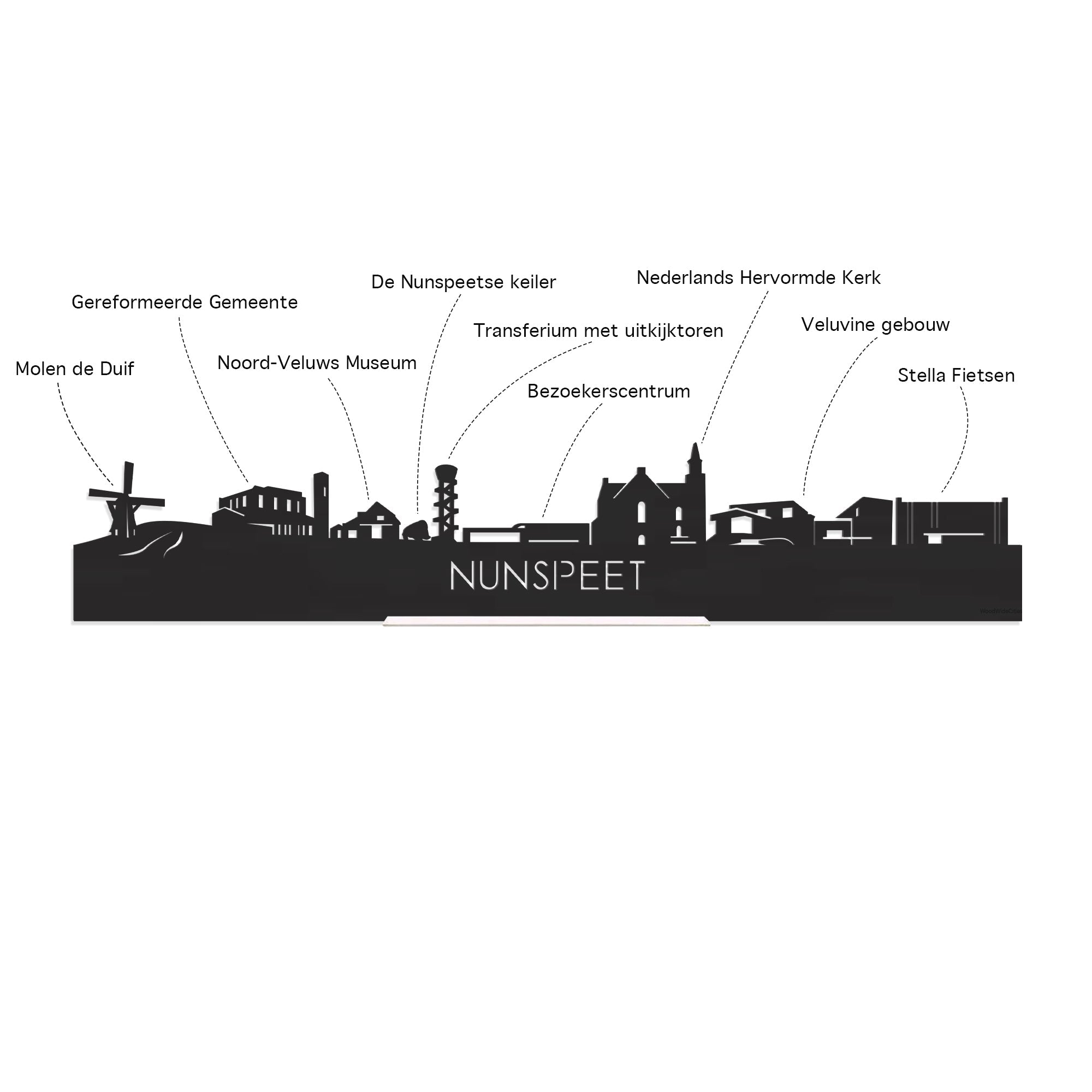 Skyline Klok Nunspeet Bamboe houten cadeau decoratie relatiegeschenk van WoodWideCities