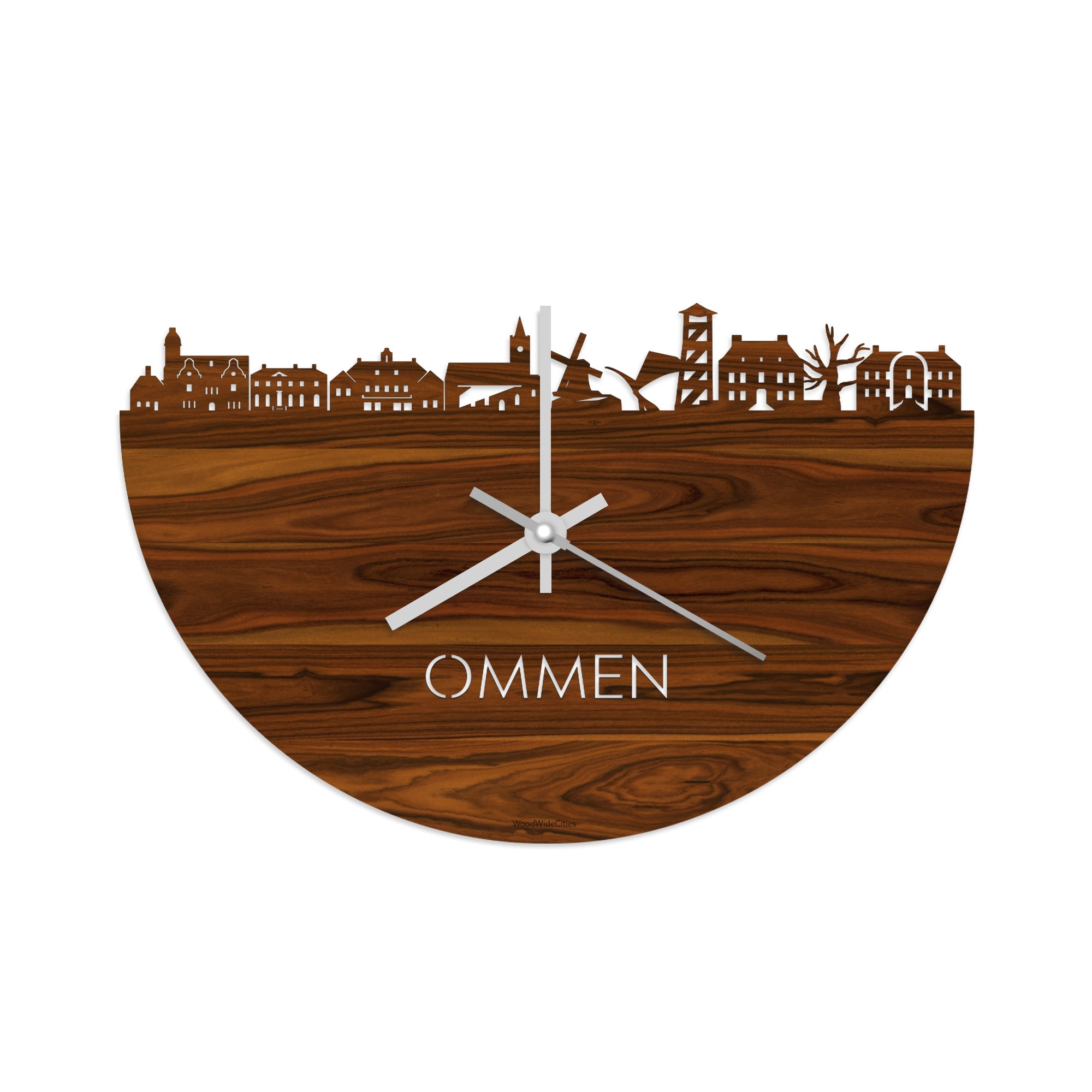 Skyline Klok Ommen Palissander houten cadeau decoratie relatiegeschenk van WoodWideCities