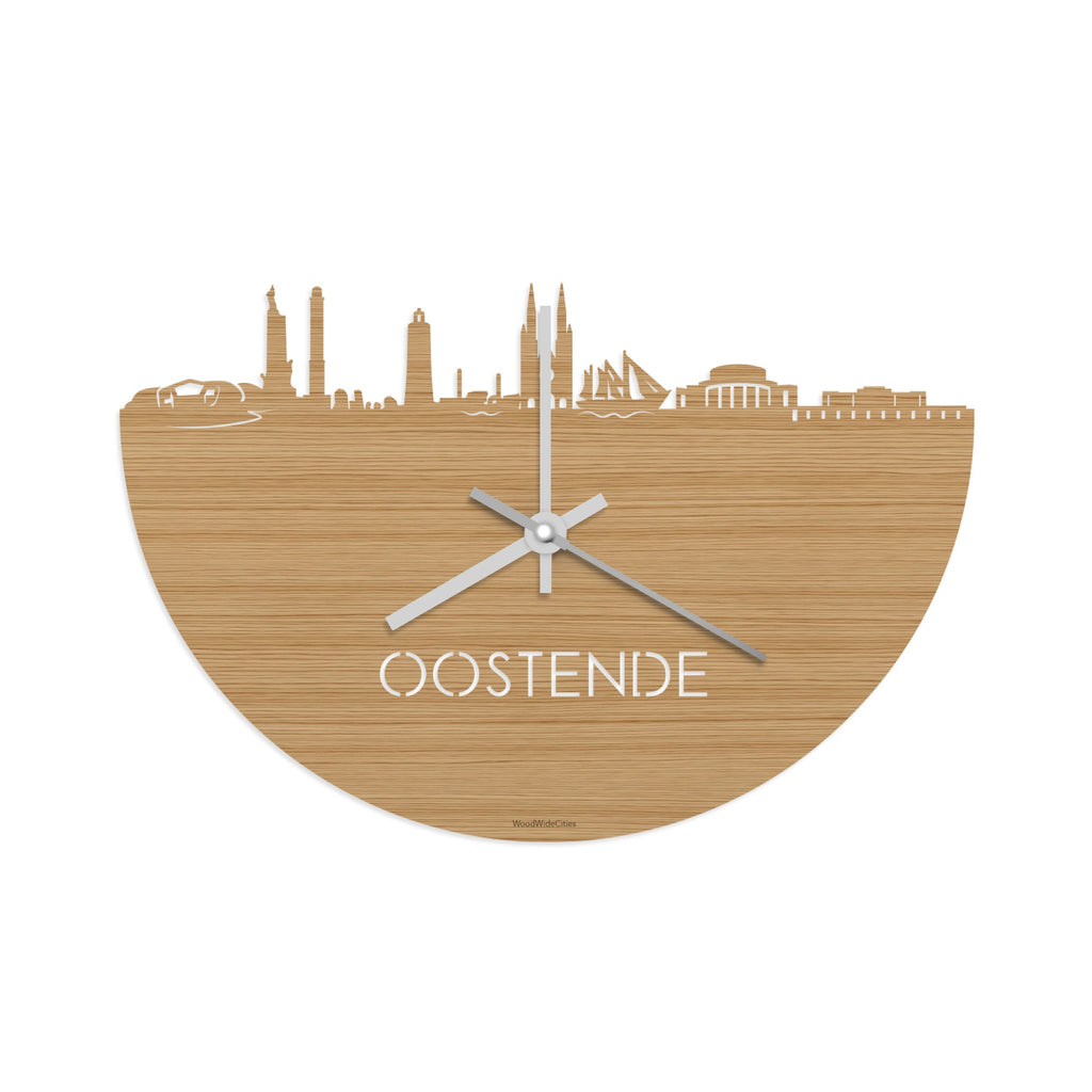 Skyline Klok Oostende Bamboe houten cadeau wanddecoratie relatiegeschenk van WoodWideCities