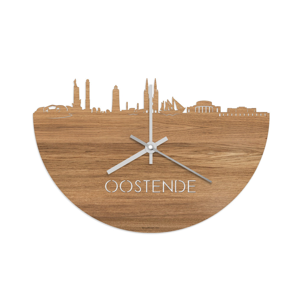 Skyline Klok Oostende Eiken houten cadeau wanddecoratie relatiegeschenk van WoodWideCities