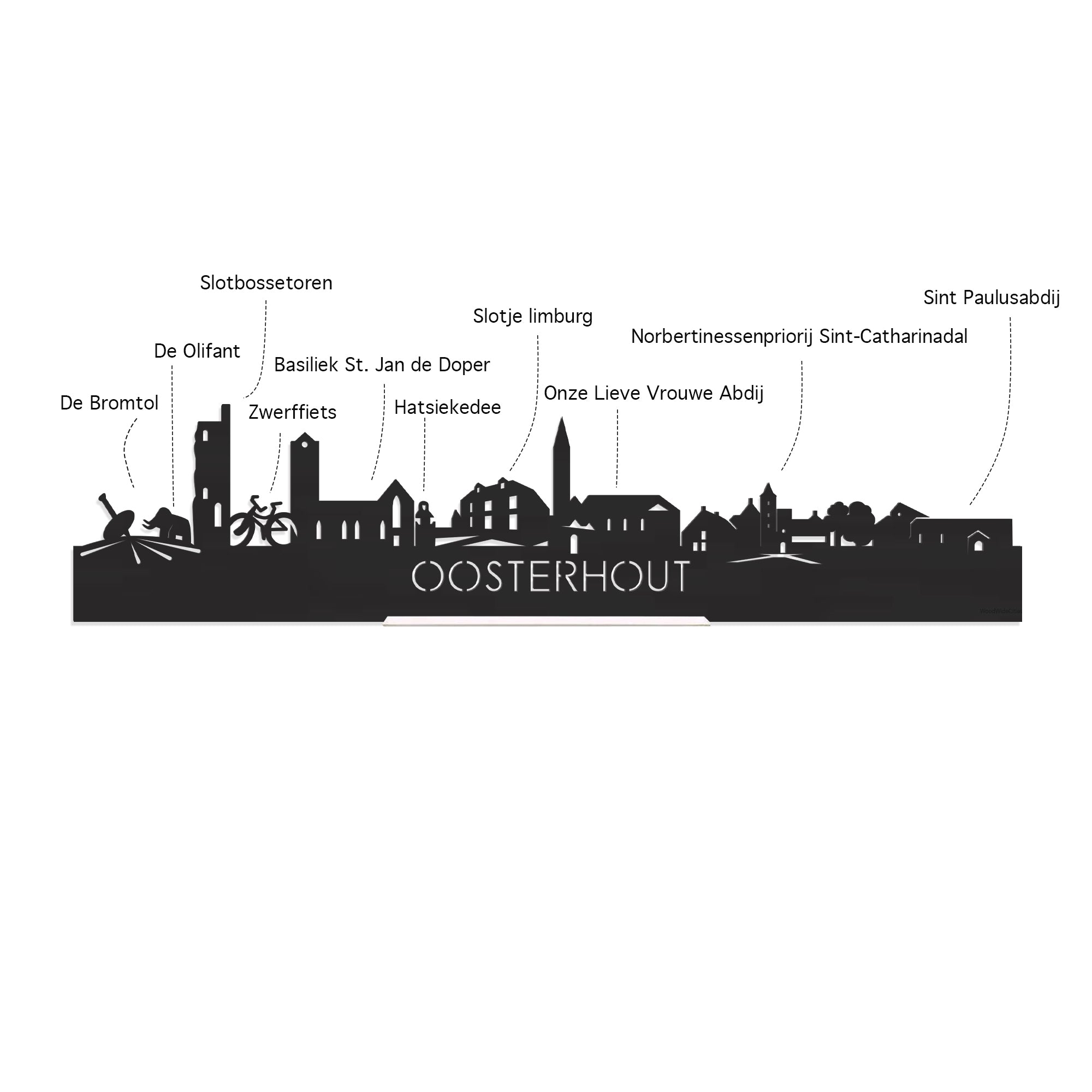 Skyline Klok Oosterhout Bamboe houten cadeau wanddecoratie relatiegeschenk van WoodWideCities