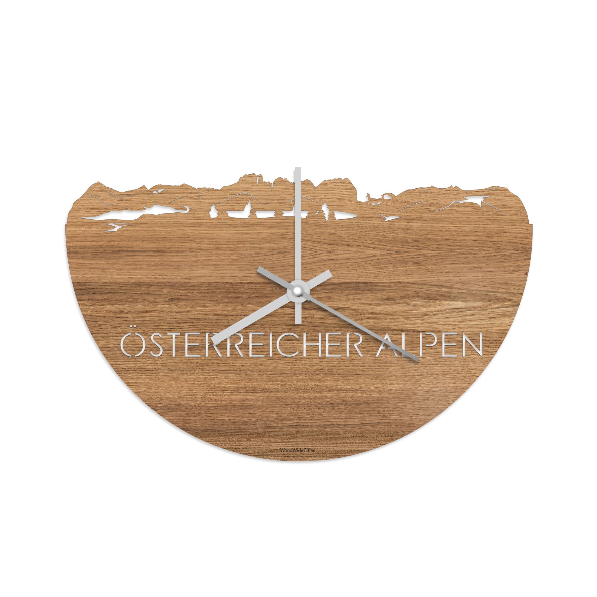 Skyline Klok Österreicher Alpen Eiken houten cadeau decoratie relatiegeschenk van WoodWideCities