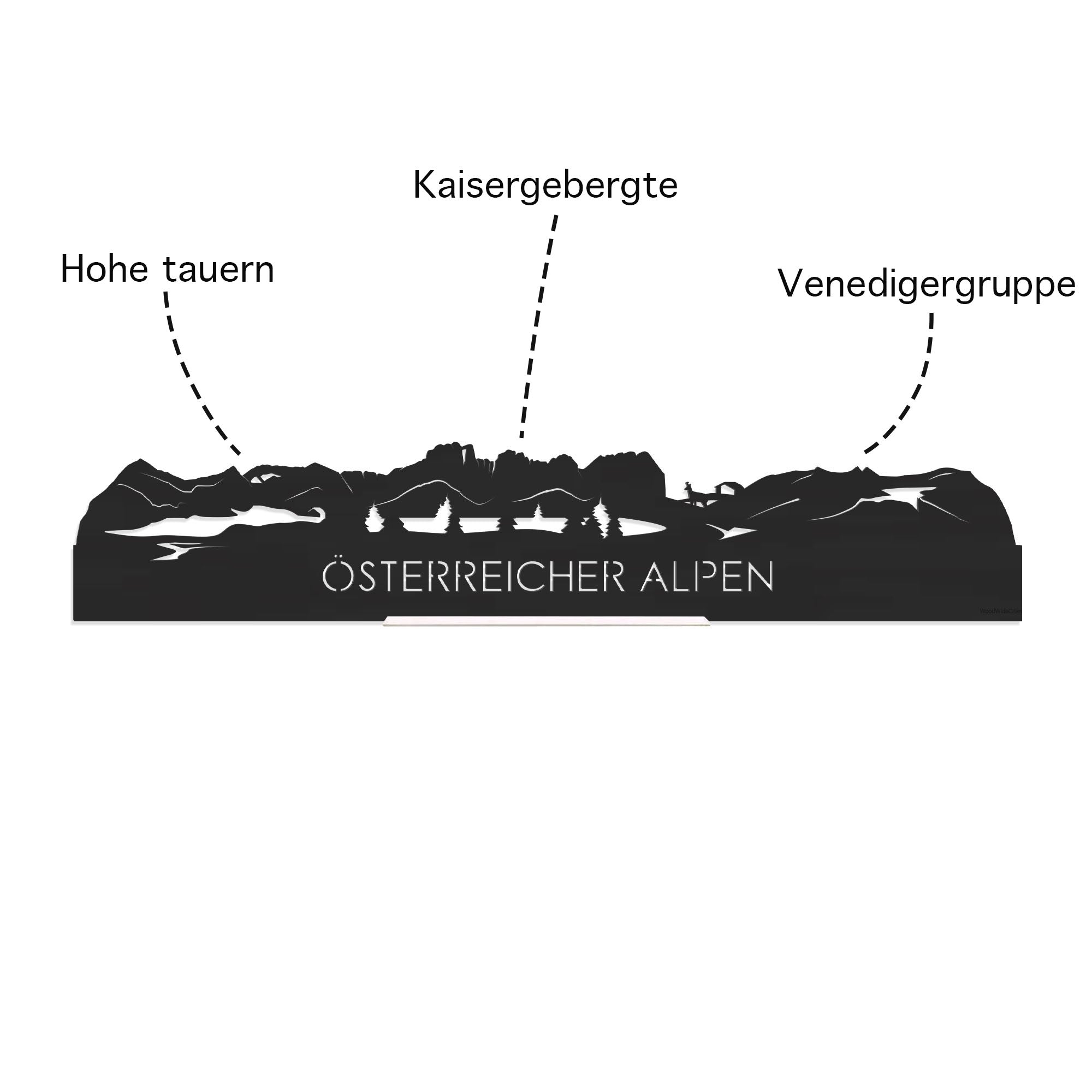 Skyline Klok Österreicher Alpen Metallic Goud gerecycled kunststof cadeau decoratie relatiegeschenk van WoodWideCities