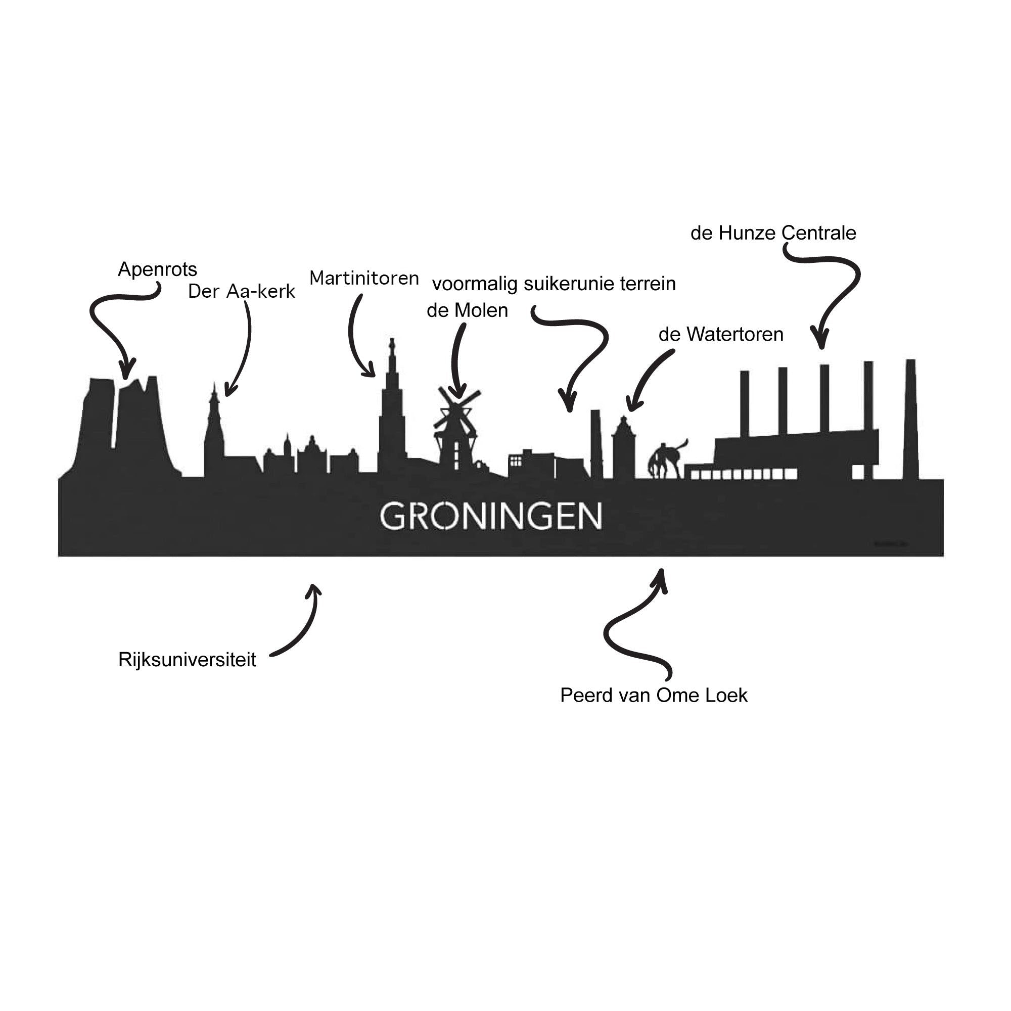 Skyline Klok Oud Groningen Palissander Palissander houten cadeau decoratie relatiegeschenk van WoodWideCities