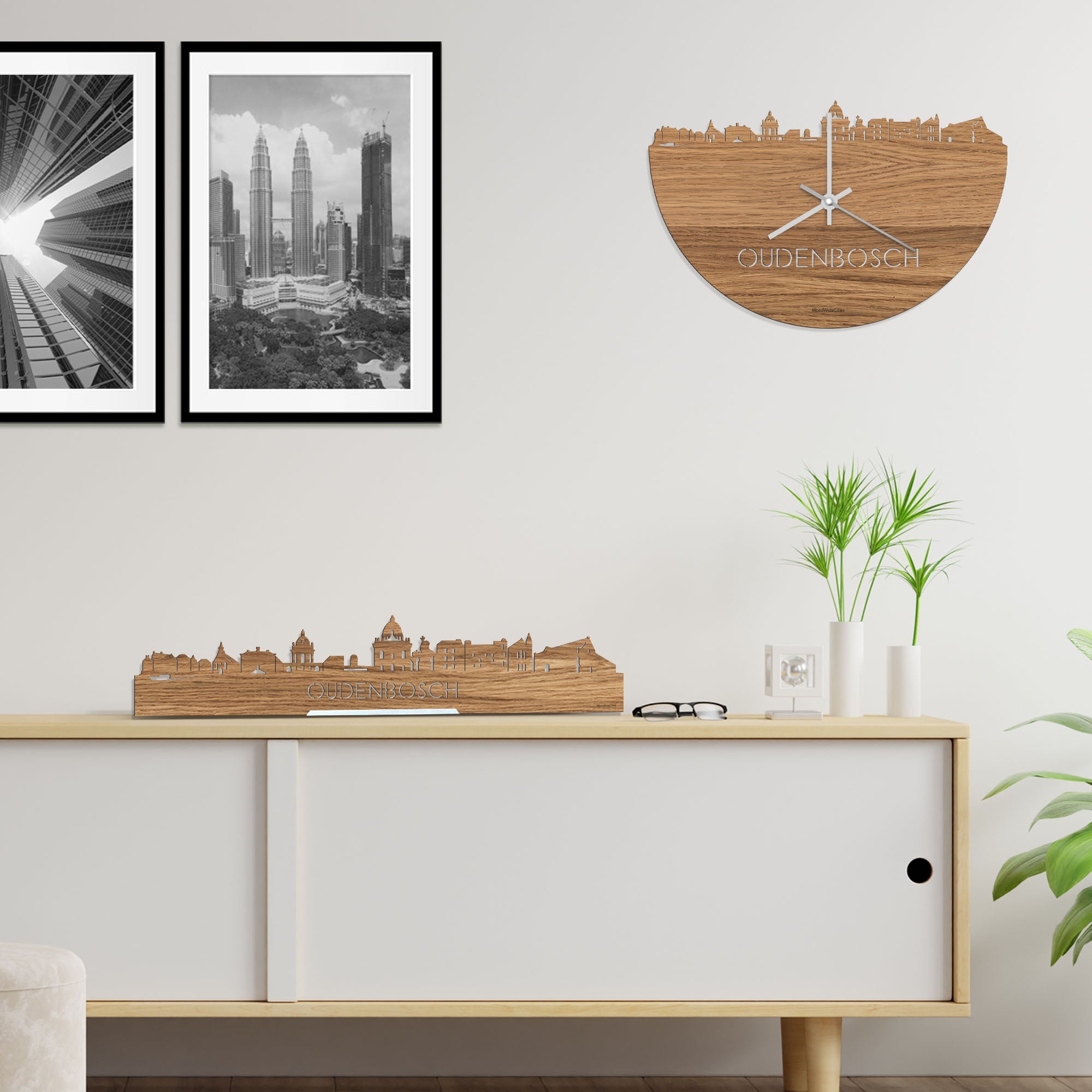 Skyline Klok Oudenbosch Eiken houten cadeau decoratie relatiegeschenk van WoodWideCities