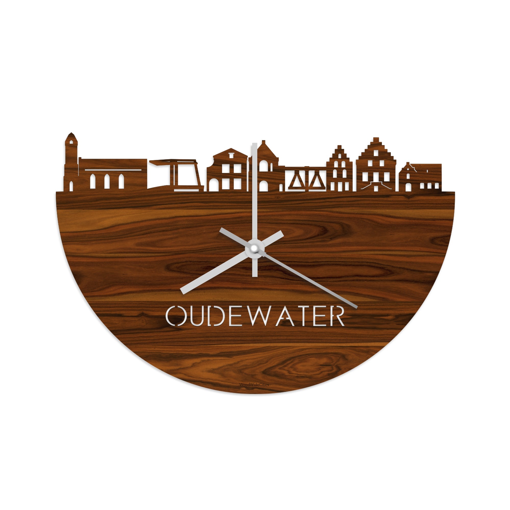 Skyline Klok Oudewater Palissander houten cadeau decoratie relatiegeschenk van WoodWideCities