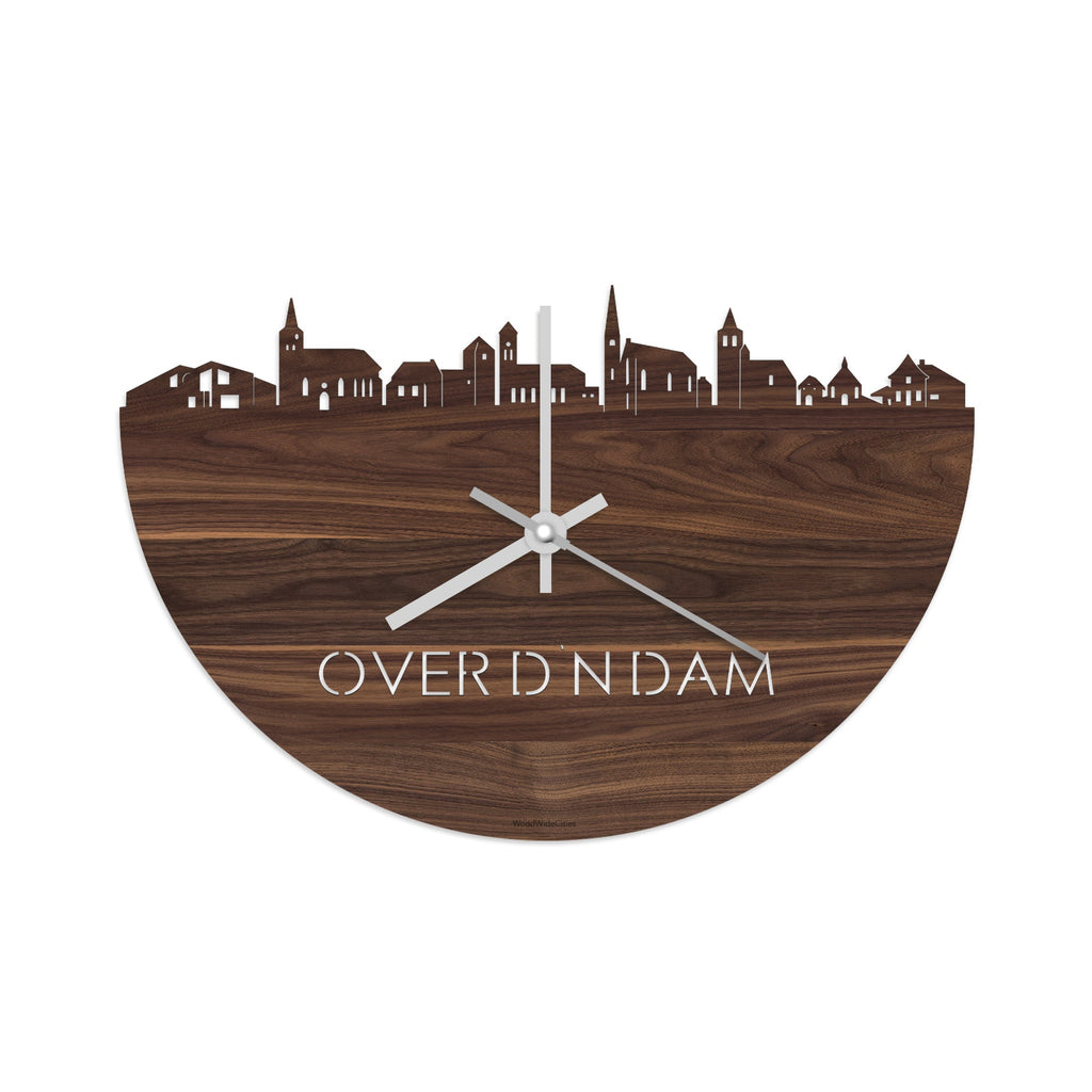 Skyline Klok Over d'n Dam Noten houten cadeau wanddecoratie relatiegeschenk van WoodWideCities