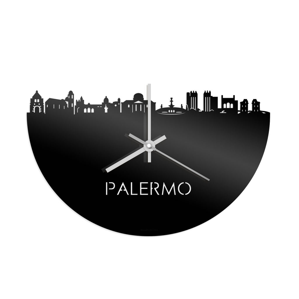 Skyline Klok Palermo Zwart glanzend gerecycled kunststof cadeau decoratie relatiegeschenk van WoodWideCities